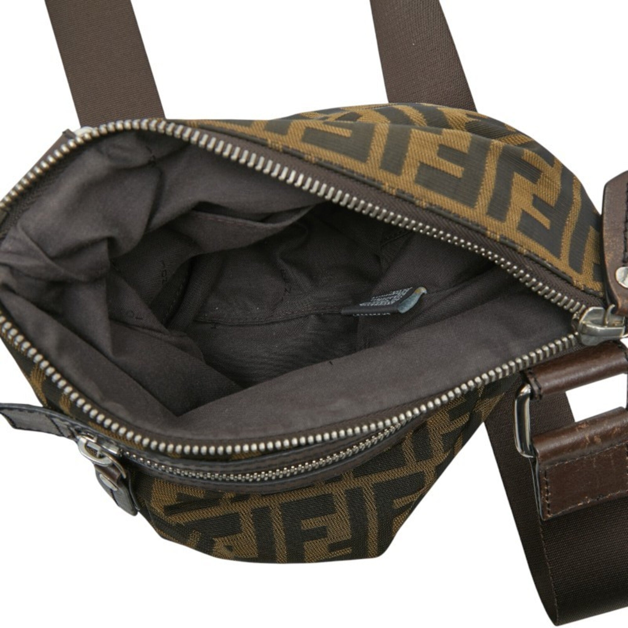 Fendi Khaki Brown Leather Nylon Shoulder Bag (Pre-Owned)