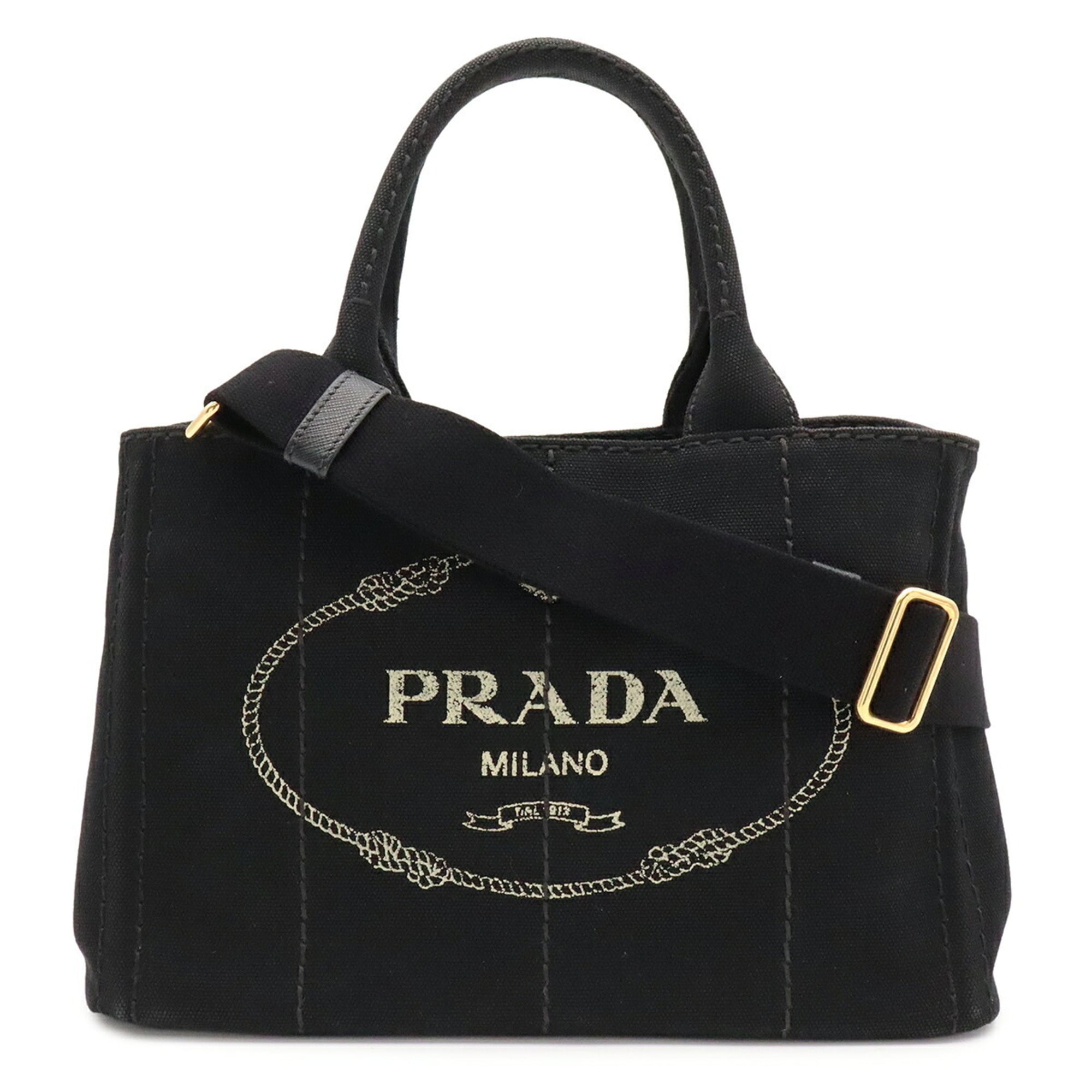 Prada Canapa Black Nero Canvas Handbag Shoulder Bag Tote Bag (Pre-Owned)