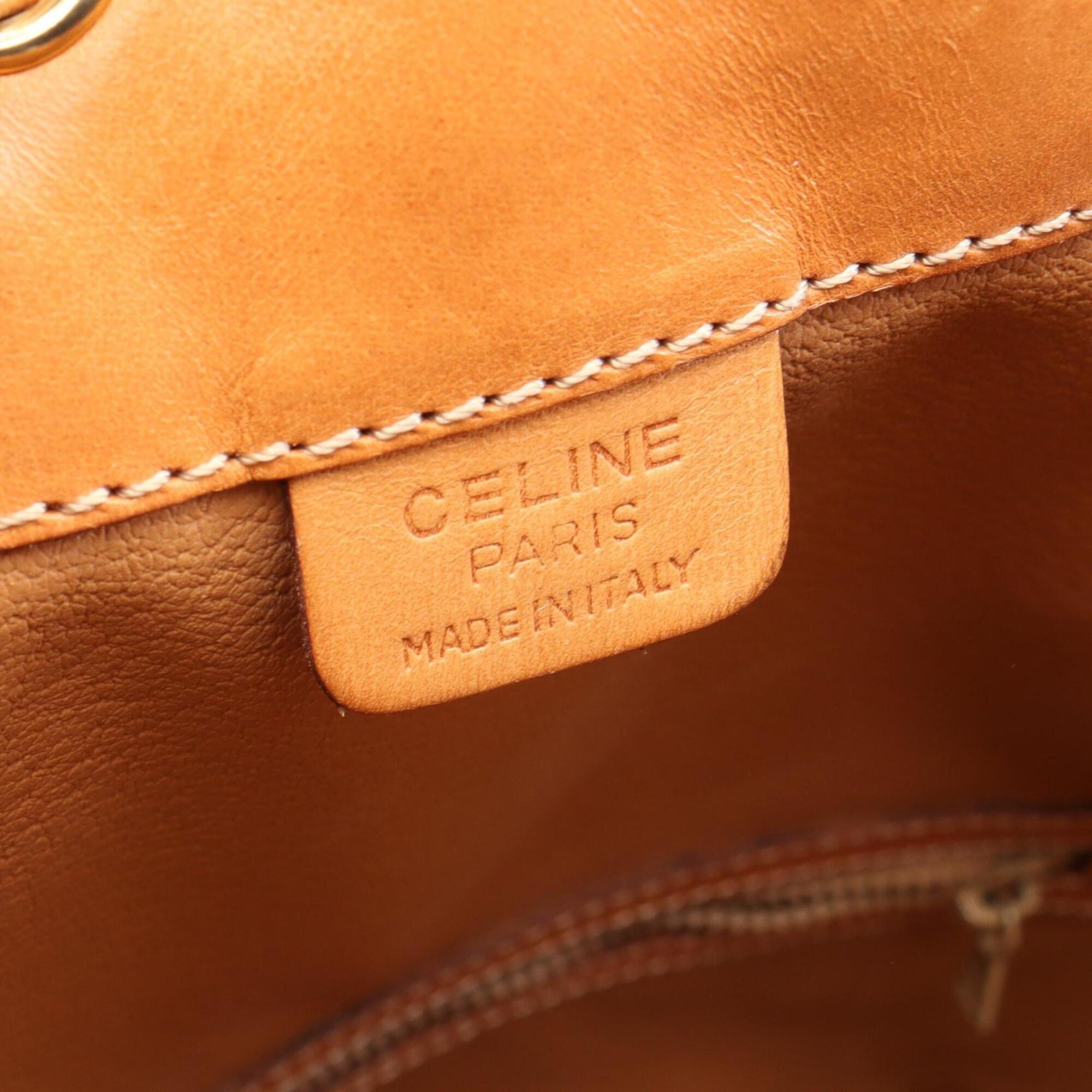 Celine Brown Leather Coated Canvas Handbag Shoulder Bag (Pre-Owned)