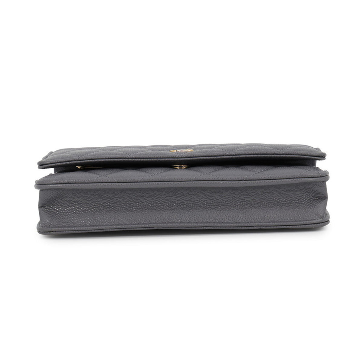 Chanel Gray Grained Calfskin Chain/Shoulder Wallet (Pre-Owned)