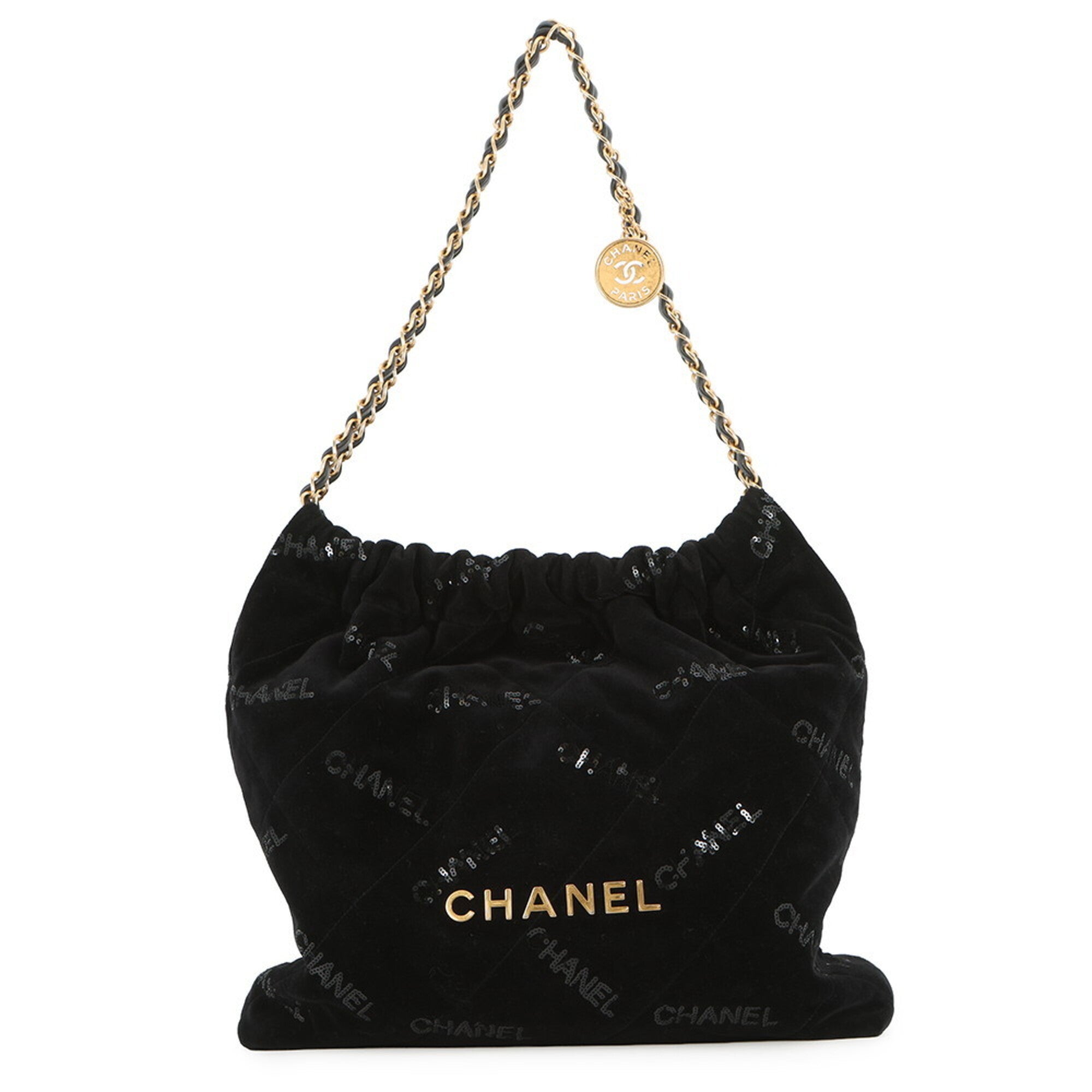 Chanel Matelasse Black Velvet Handbag Pouch Shoulder Bag (Pre-Owned)