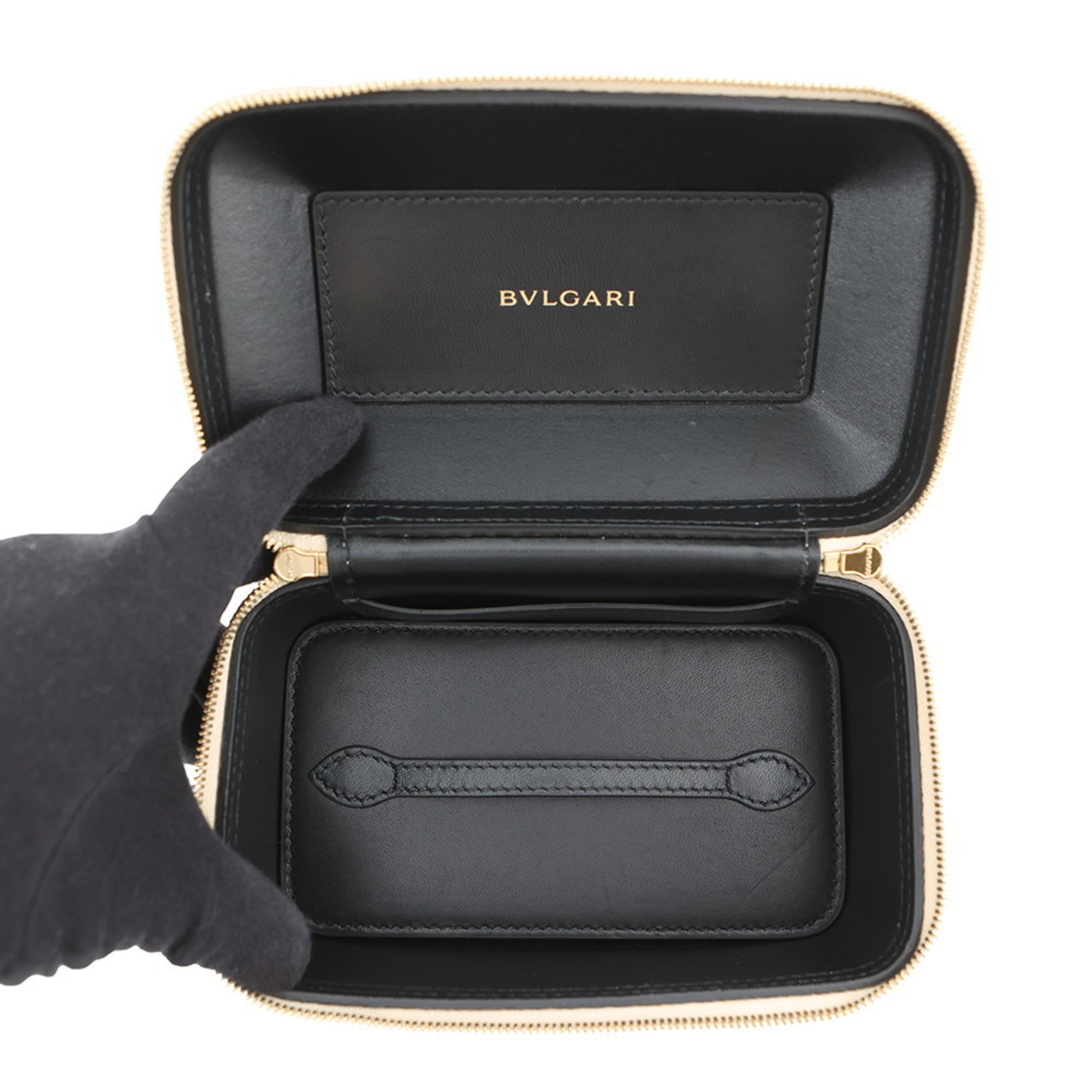 Bvlgari Champagne Gold Leather Handbag Vanity Bag (Pre-Owned)