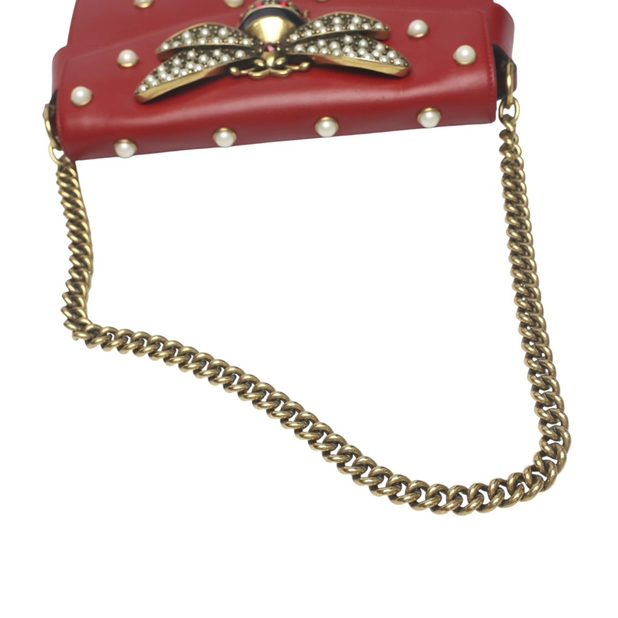 Gucci Red Color Leather Handbag Shoulder Bag (Pre-Owned)