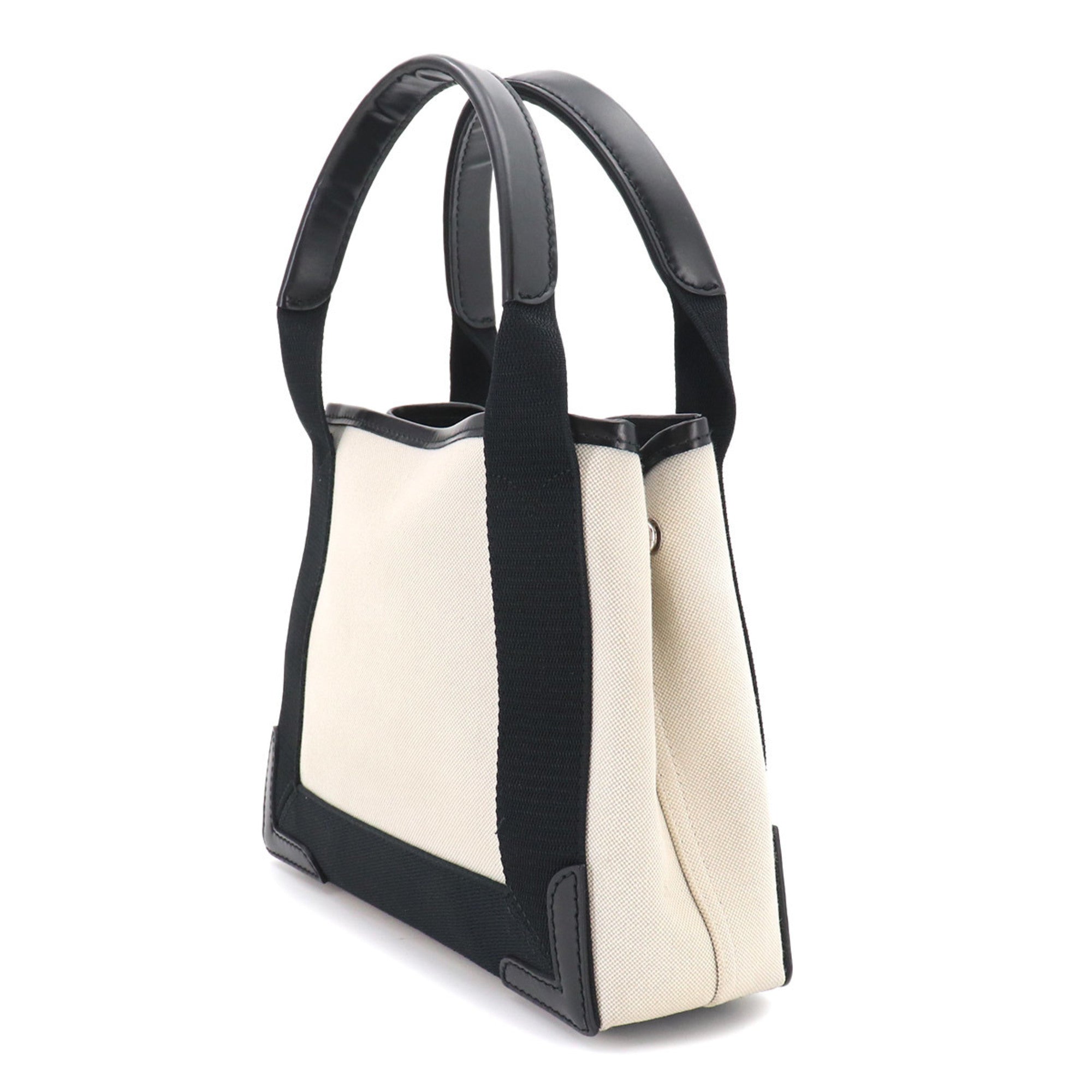 Balenciaga Black White Canvas Leather Handbag Tote Bag (Pre-Owned)