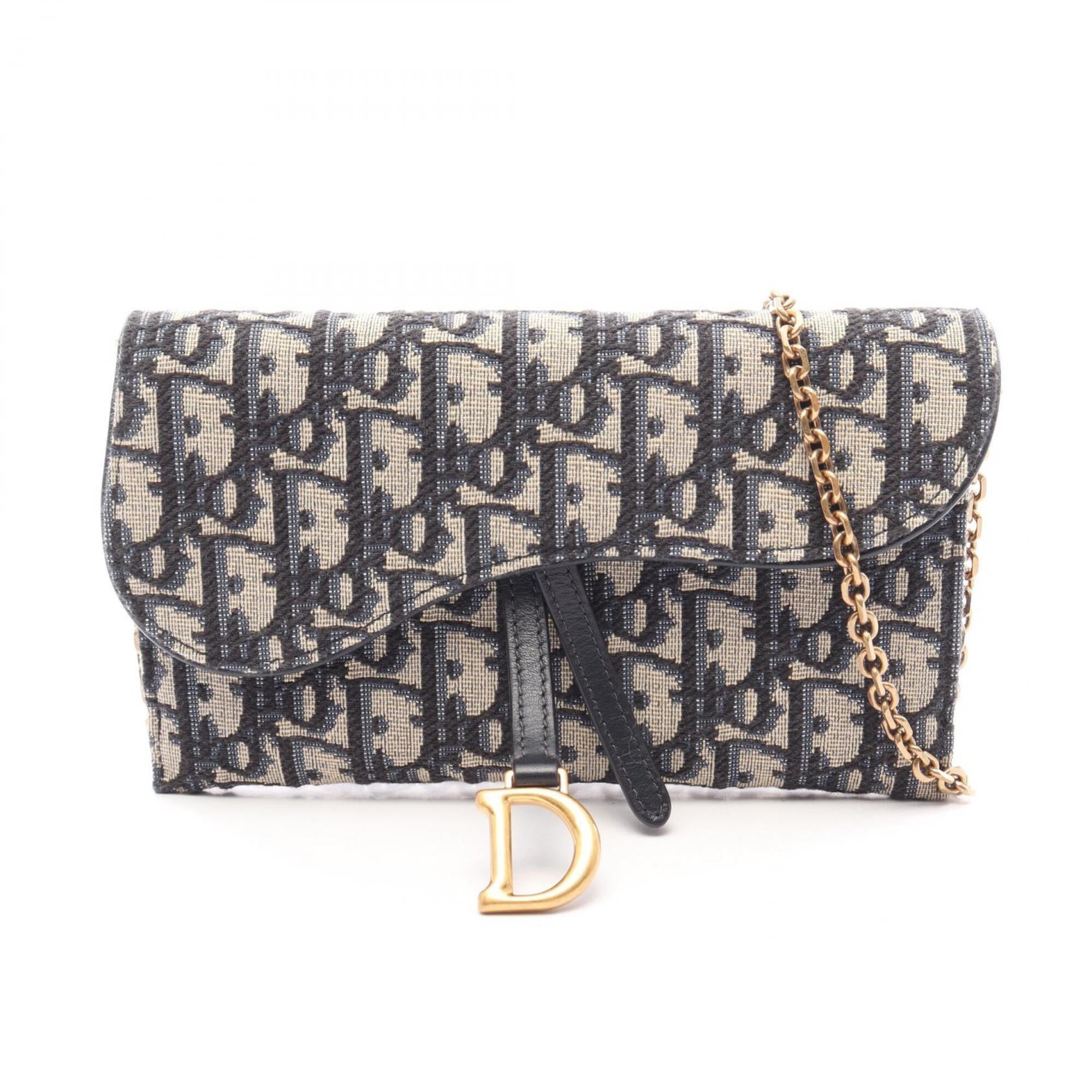 Christian Dior Beige Navy Canvas Leather Shoulder Bag (Pre-Owned)