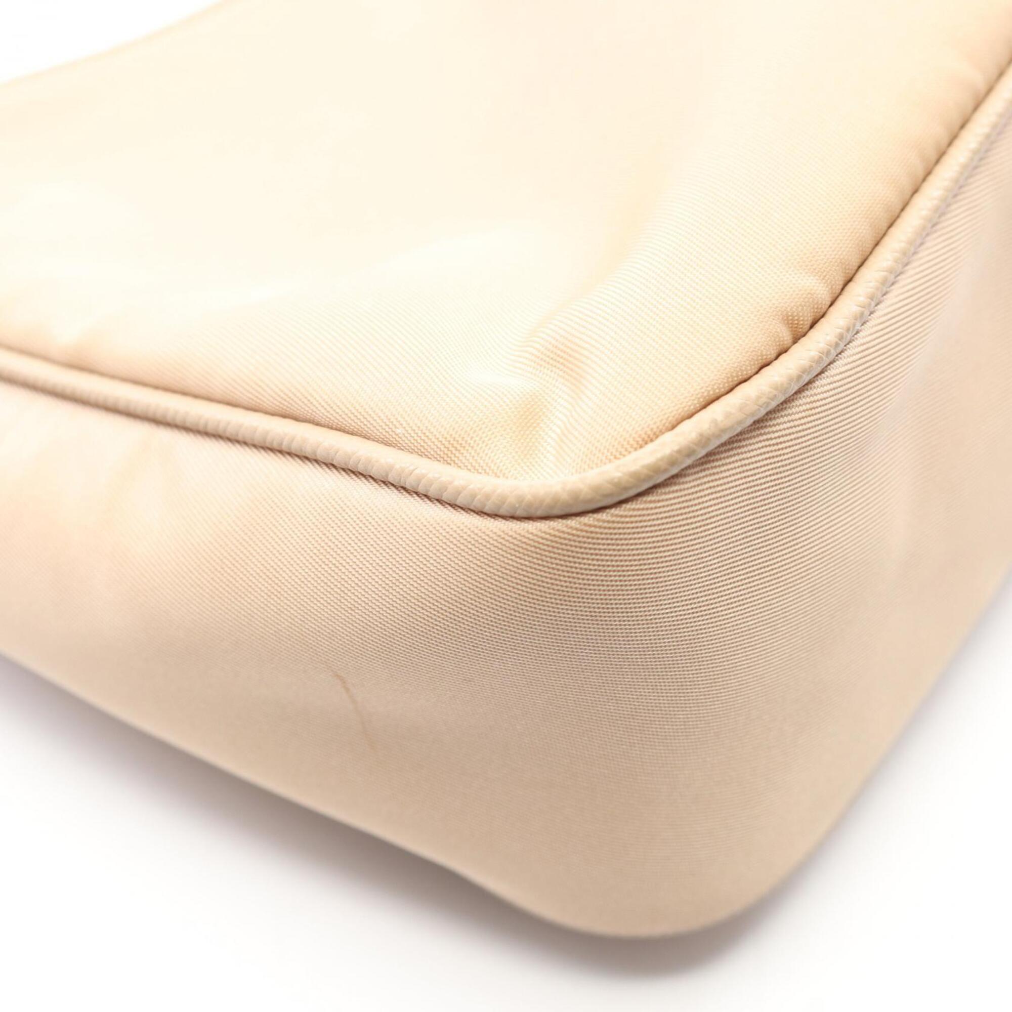 Prada Beige Nylon Leather Handbag Pouch Shoulder Bag (Pre-Owned)