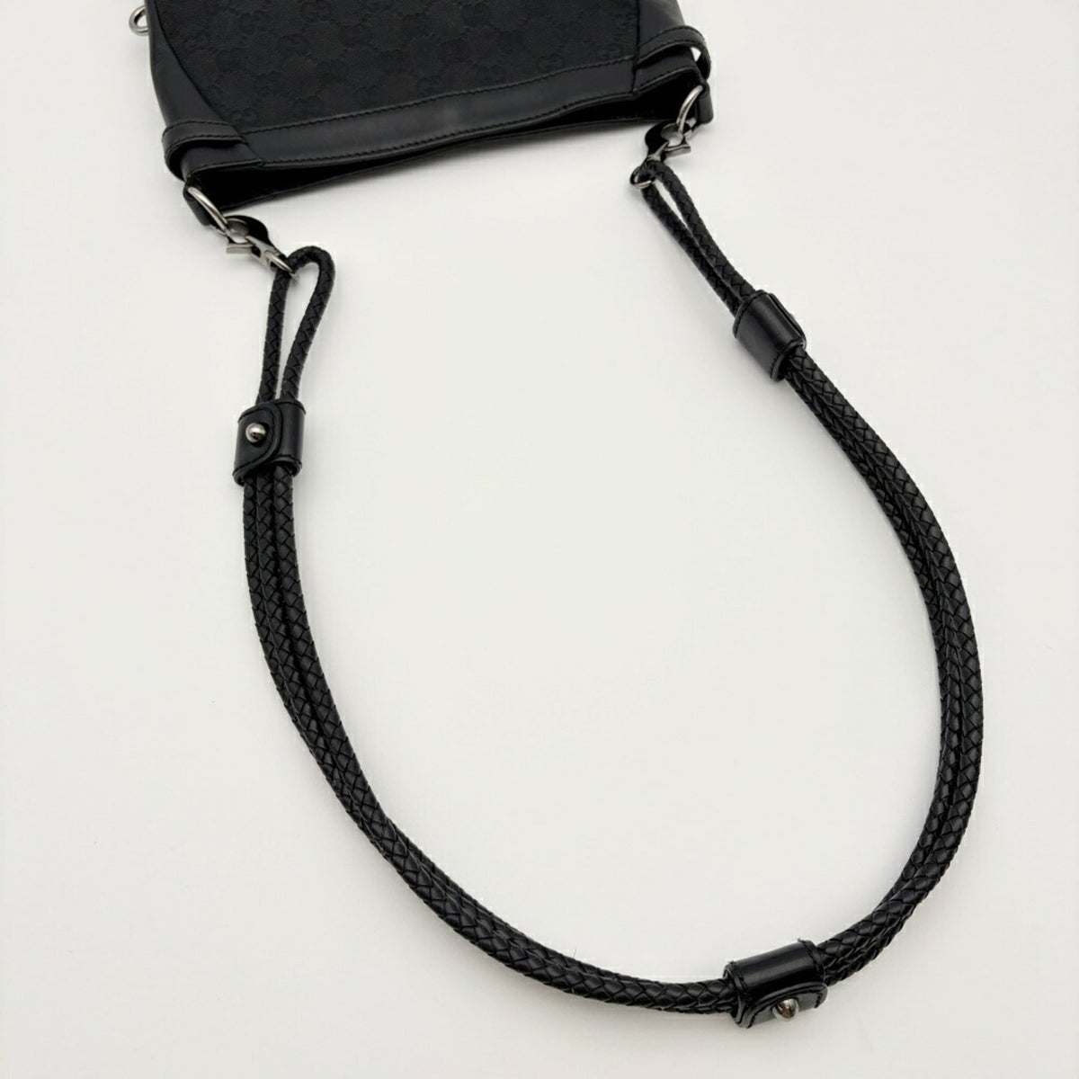 Gucci Black Gg Canvas Leather Shoulder Bag (Pre-Owned)