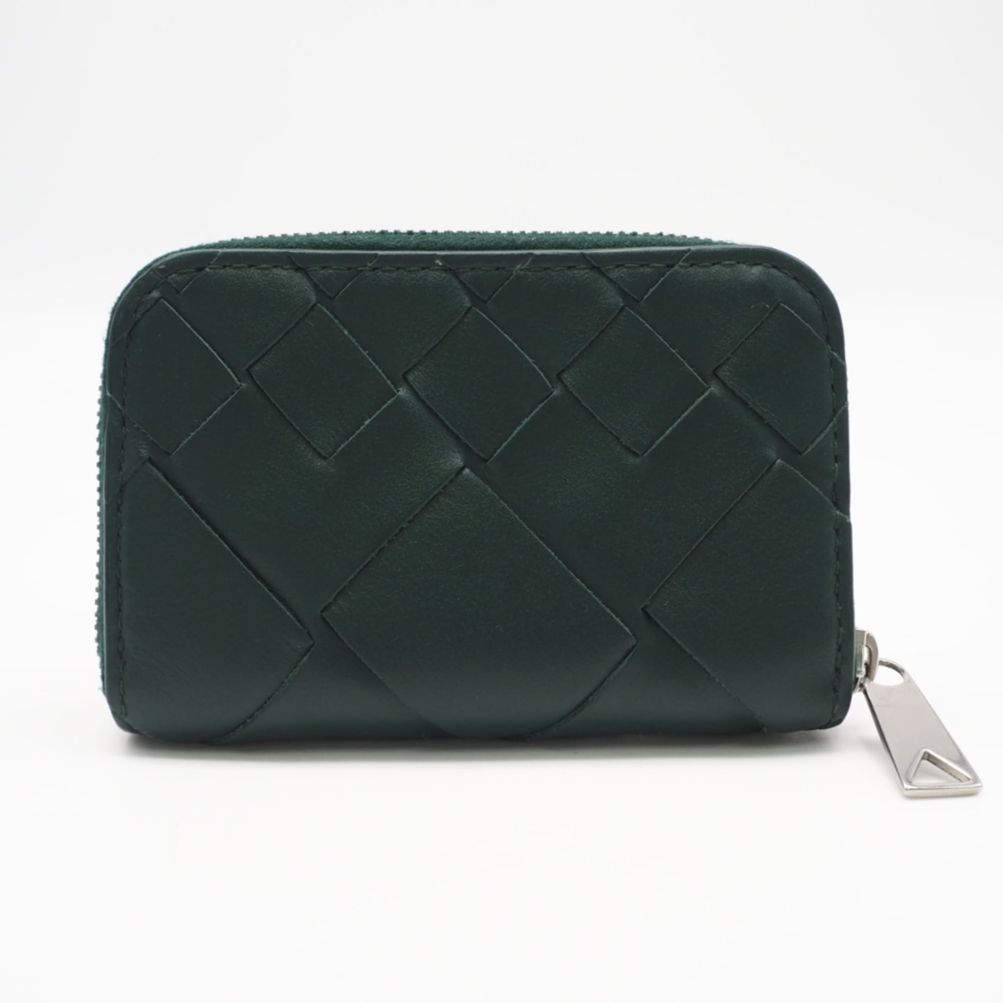 Bottega Veneta Intrecciato Green Leather Coin Purse/Coin Case (Pre-Owned)