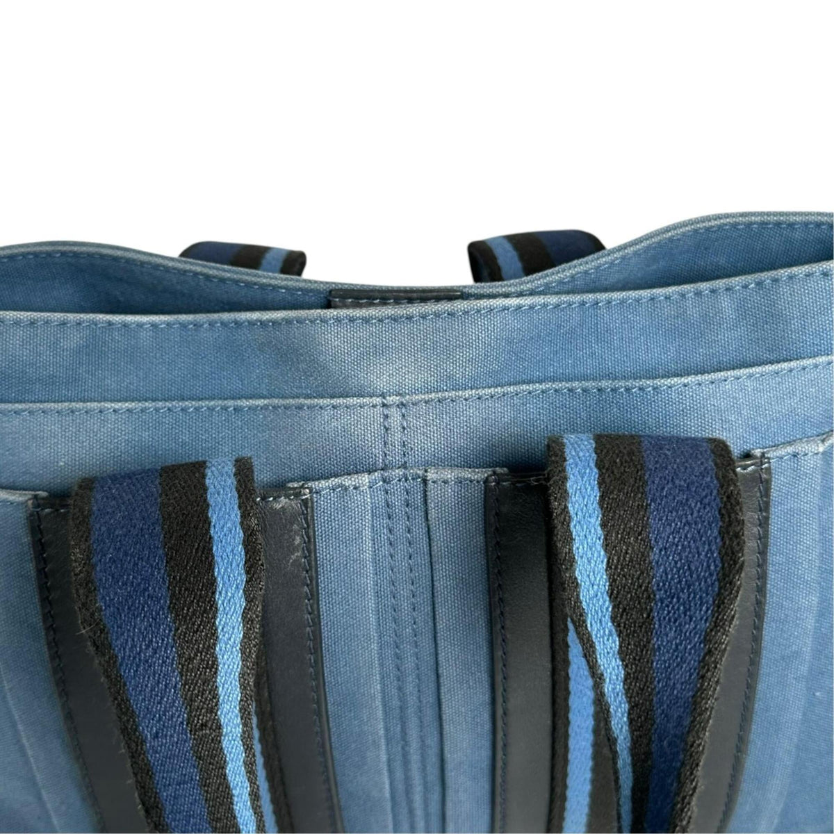 Hermes Black Blue Canvas Handbag Tote Bag (Pre-Owned)
