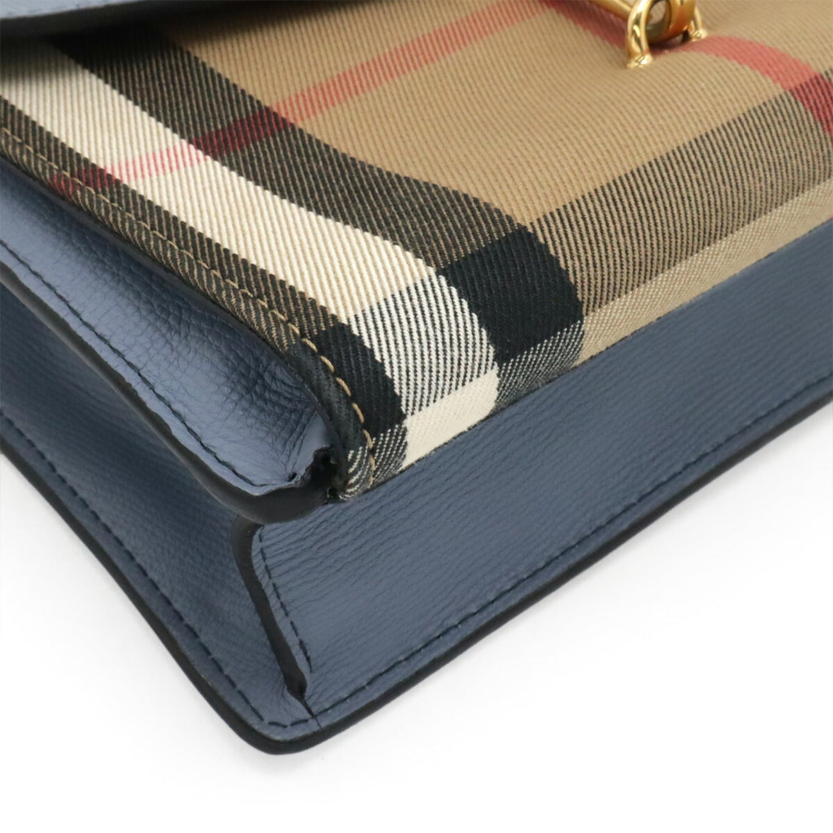 Burberry Beige Light Blue Multi-Color Canvas Leather Shoulder Bag (Pre-Owned)
