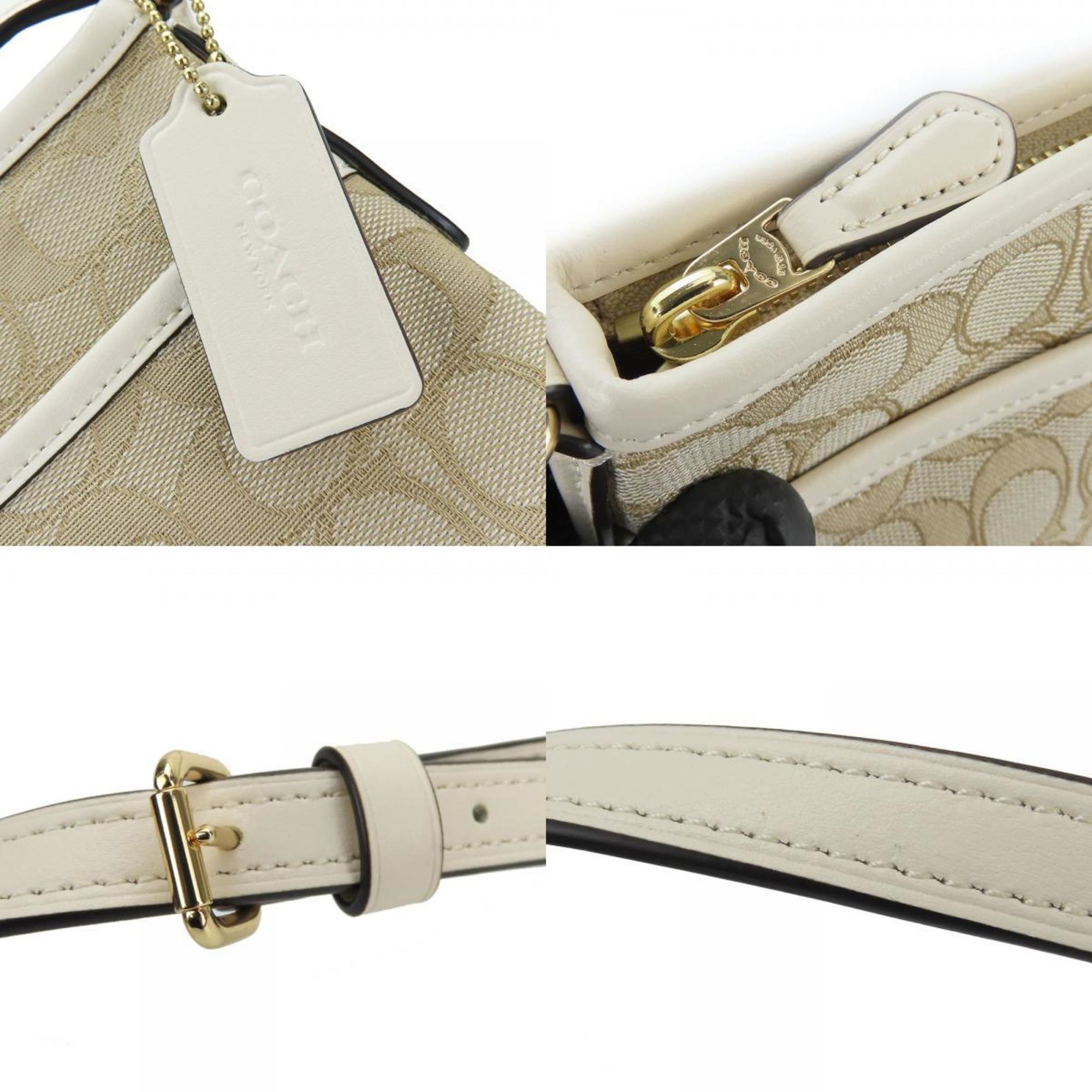Coach Beige Ivory Canvas Leather Shoulder Bag (Pre-Owned)