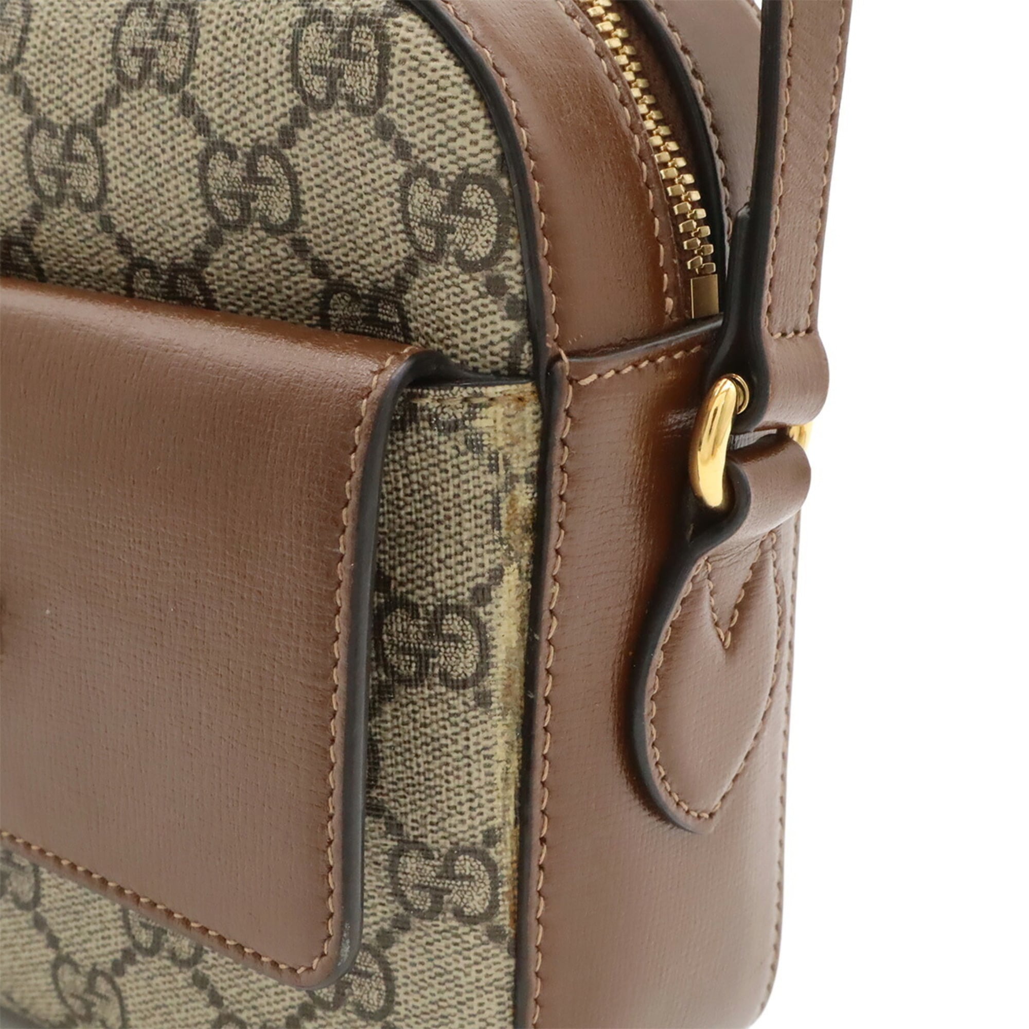 Gucci Beige Brown Gg Supreme Canvas Leather Pochette Shoulder Bag (Pre-Owned)