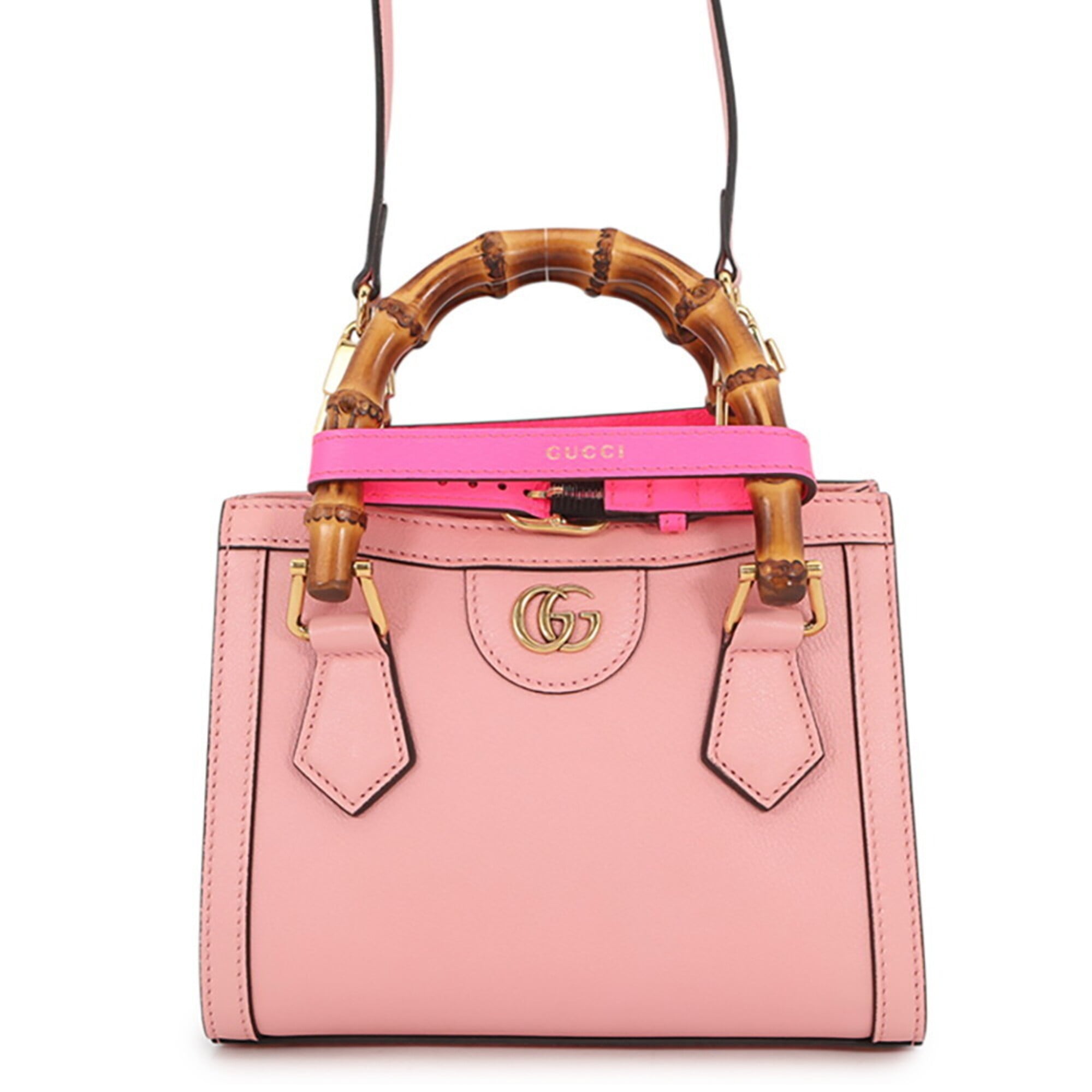 Gucci Bamboo Pink Bamboo Leather Handbag (Pre-Owned)