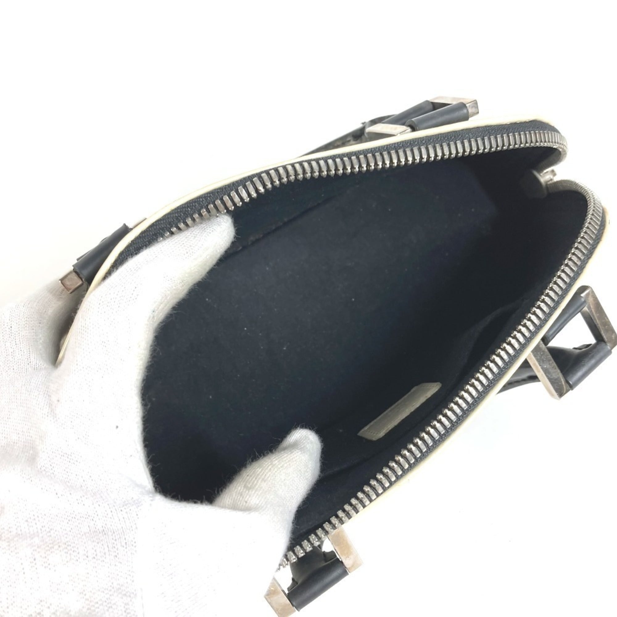 Louis Vuitton Black White Leather Handbag Tote Bag (Pre-Owned)