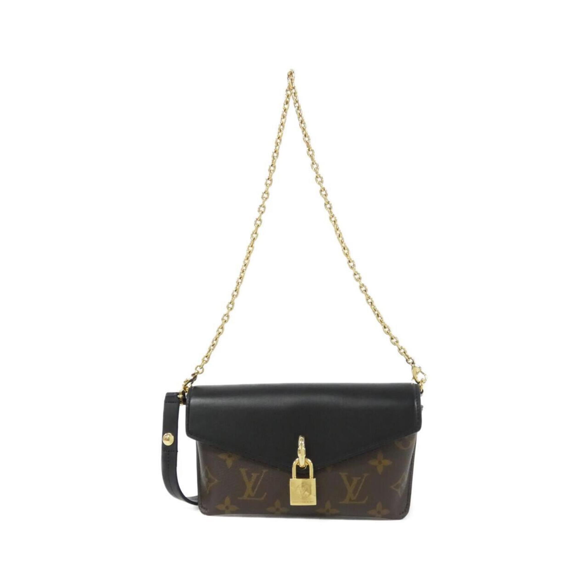 Louis Vuitton Black Brown Coated Canvas Leather Shoulder Bag (Pre-Owned)