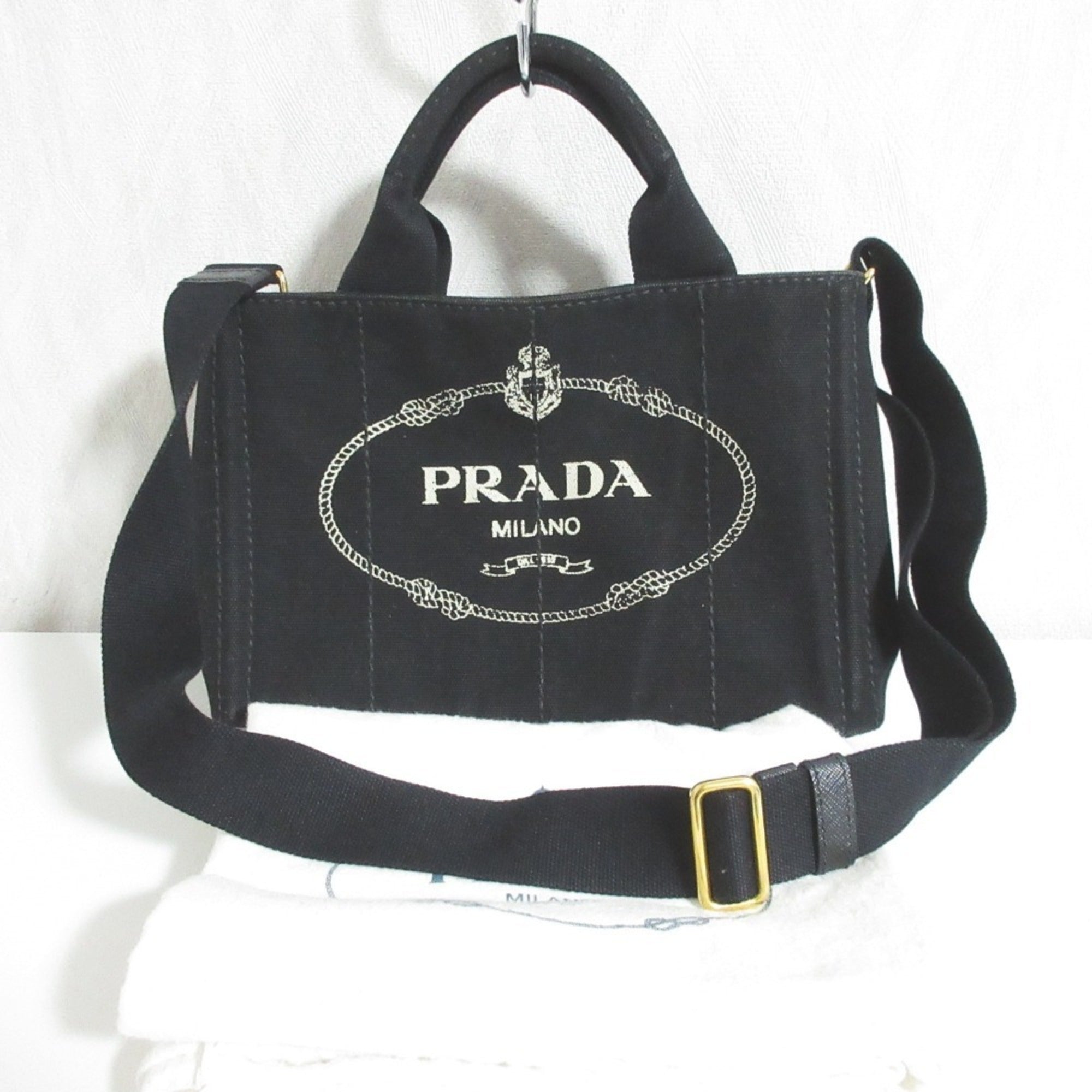 Prada Canapa Black Canvas Shoulder Bag Tote Bag (Pre-Owned)