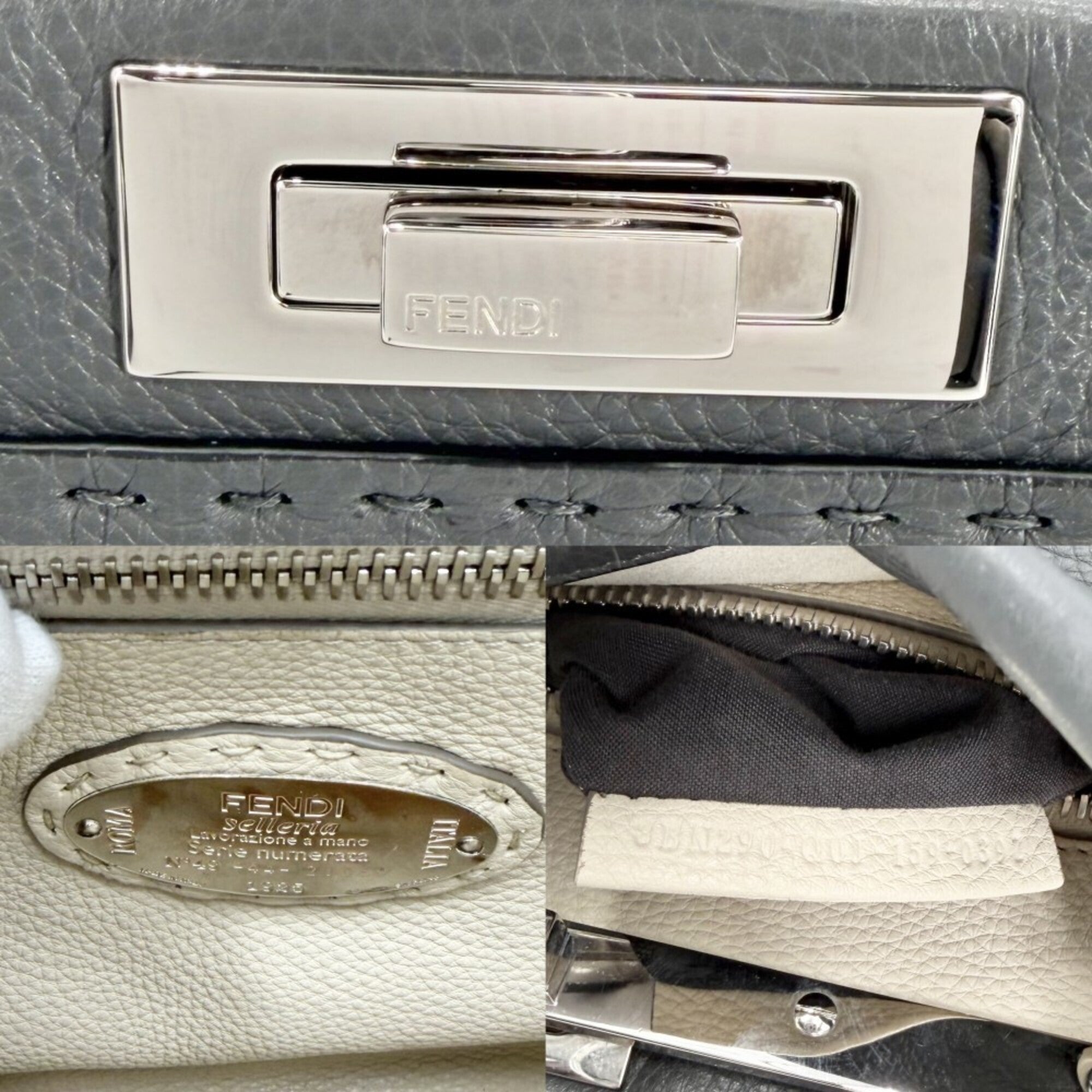 Fendi Peekaboo Gray Leather Handbag Shoulder Bag (Pre-Owned)