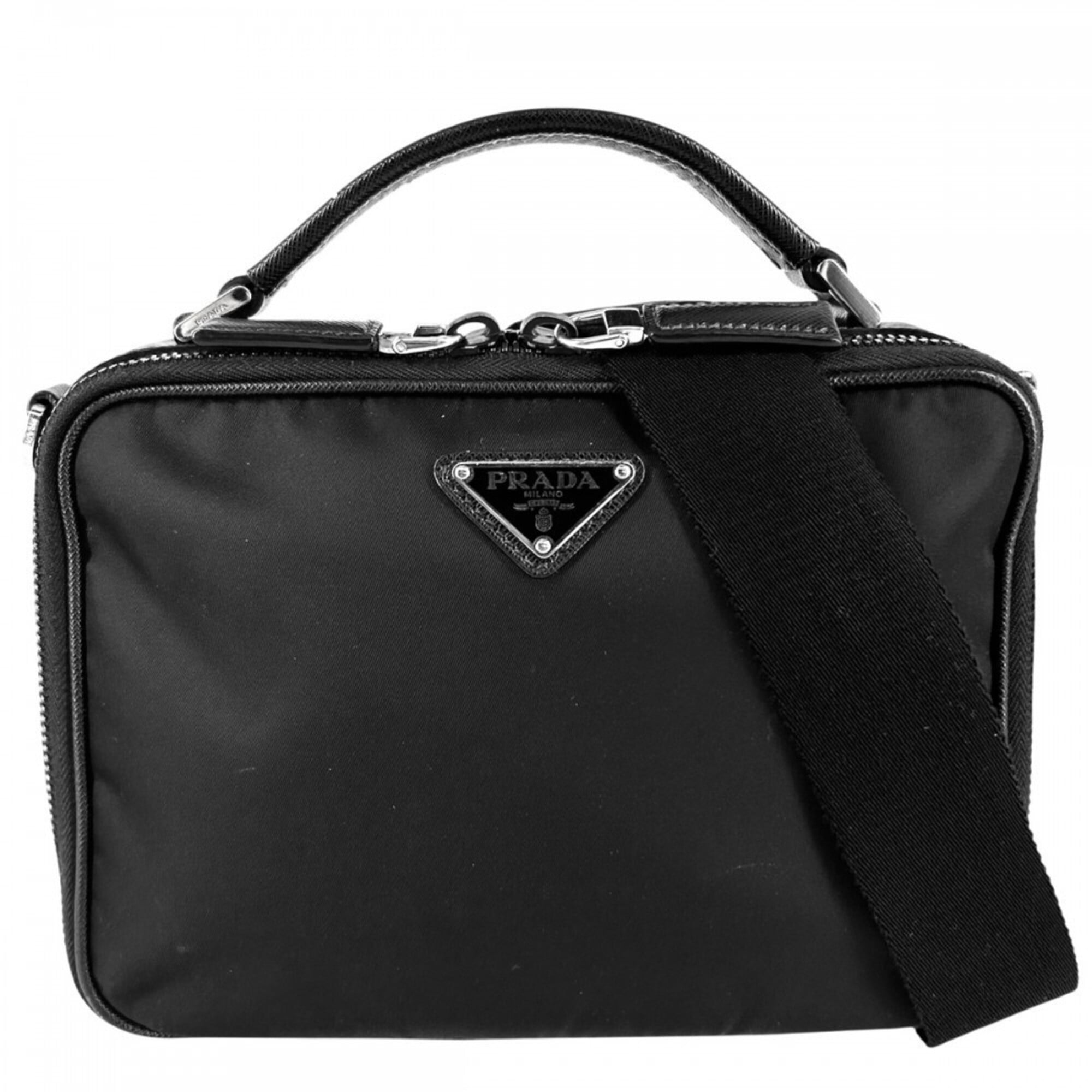 Prada Black Nylon Leather Handbag Shoulder Bag (Pre-Owned)