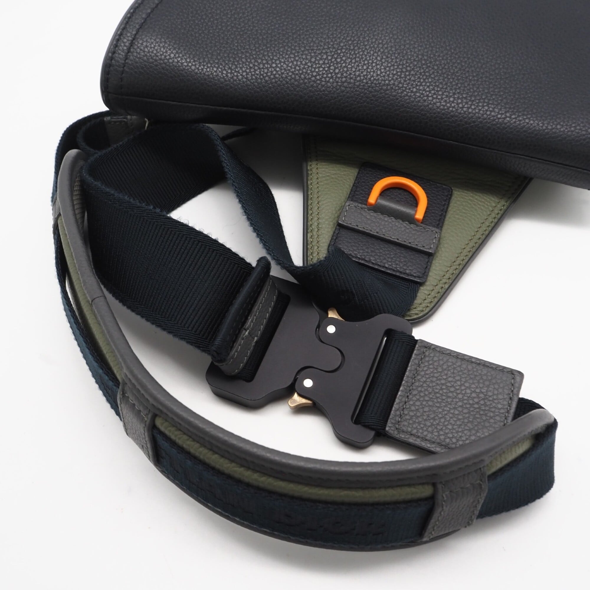 Christian Dior Black Khaki Orange Nylon Leather Saddle Bag (Pre-Owned)
