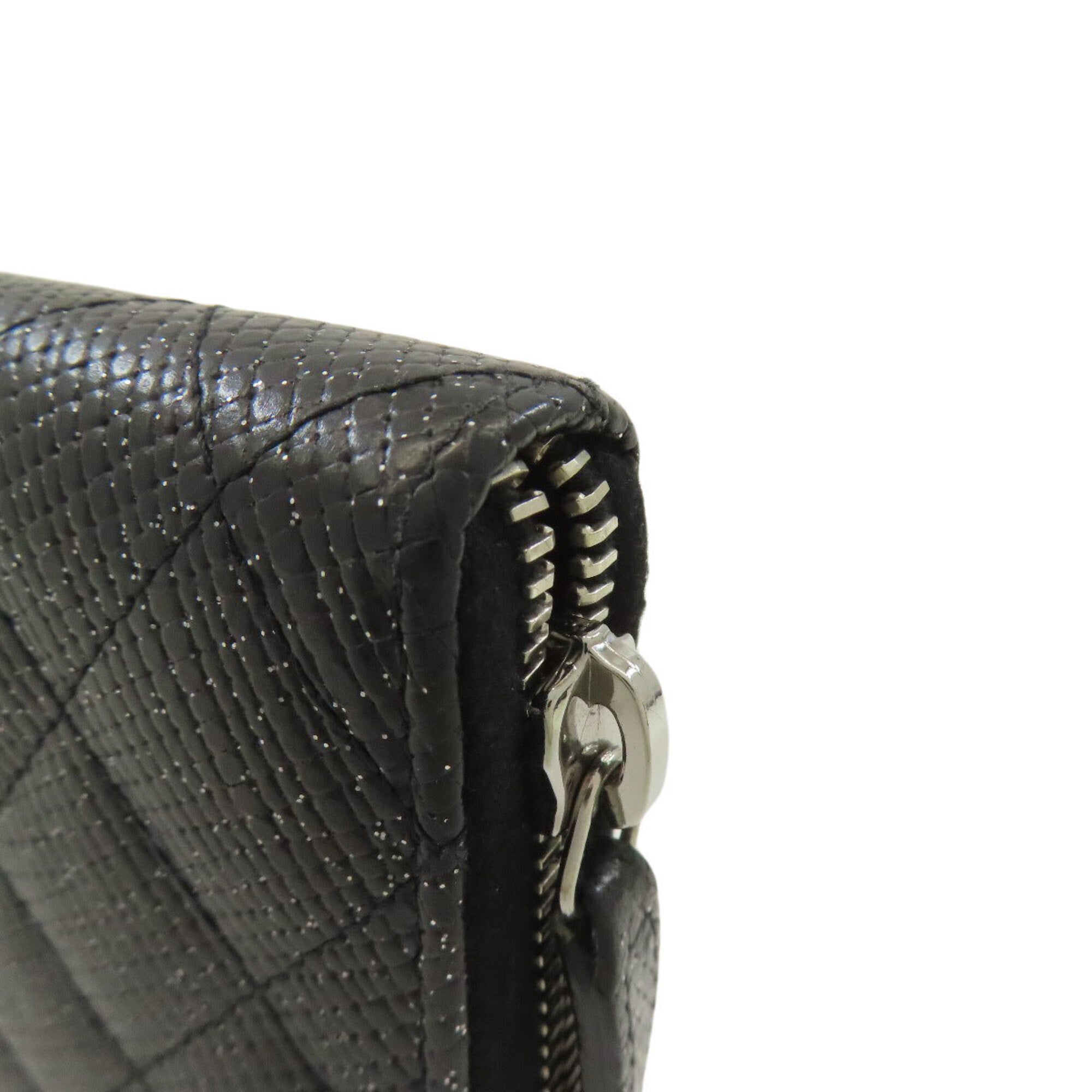 Chanel Matelasse Black Leather Long Wallet (Bi-Fold) (Pre-Owned)