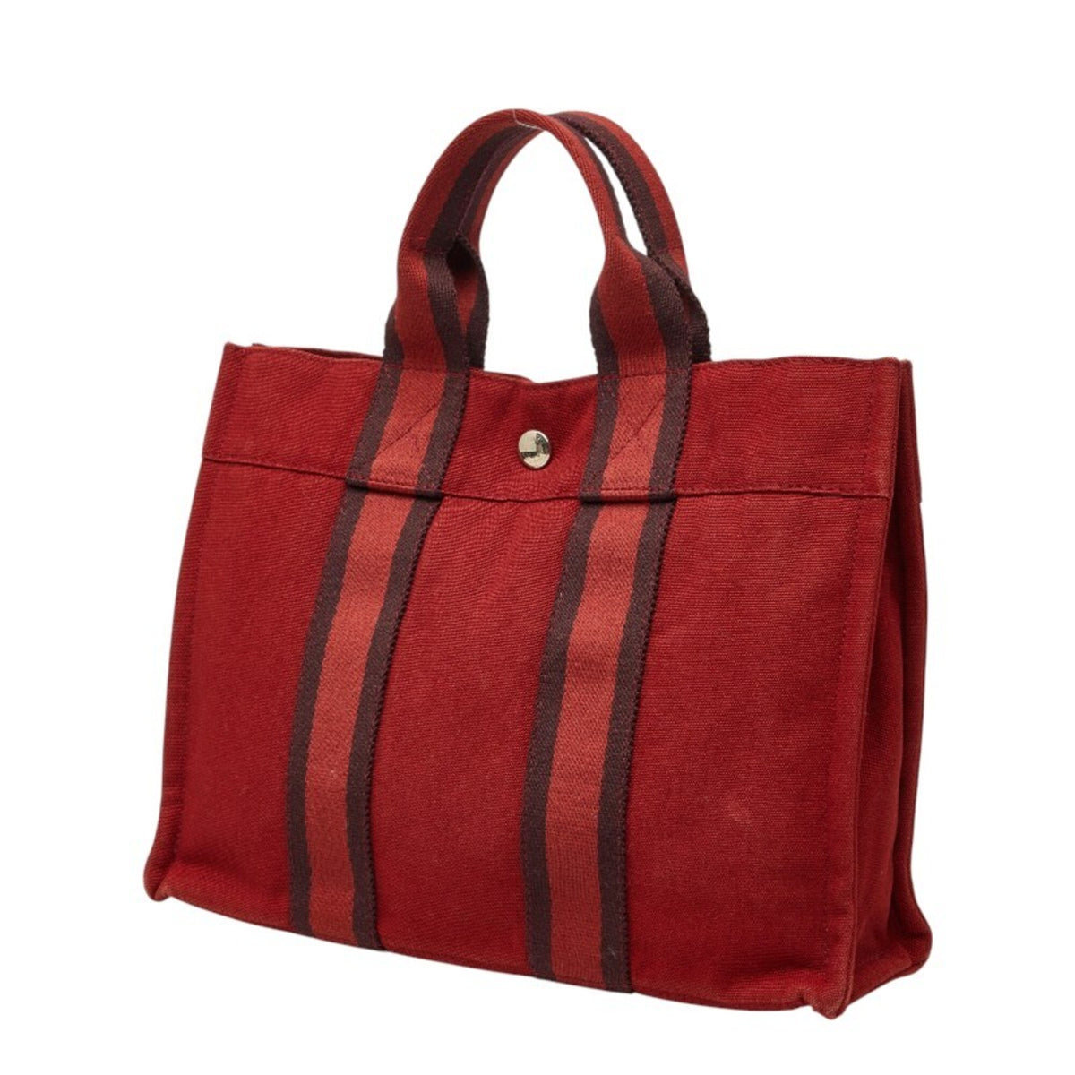 Hermes Fourre Tout Red Color Canvas Handbag (Pre-Owned)
