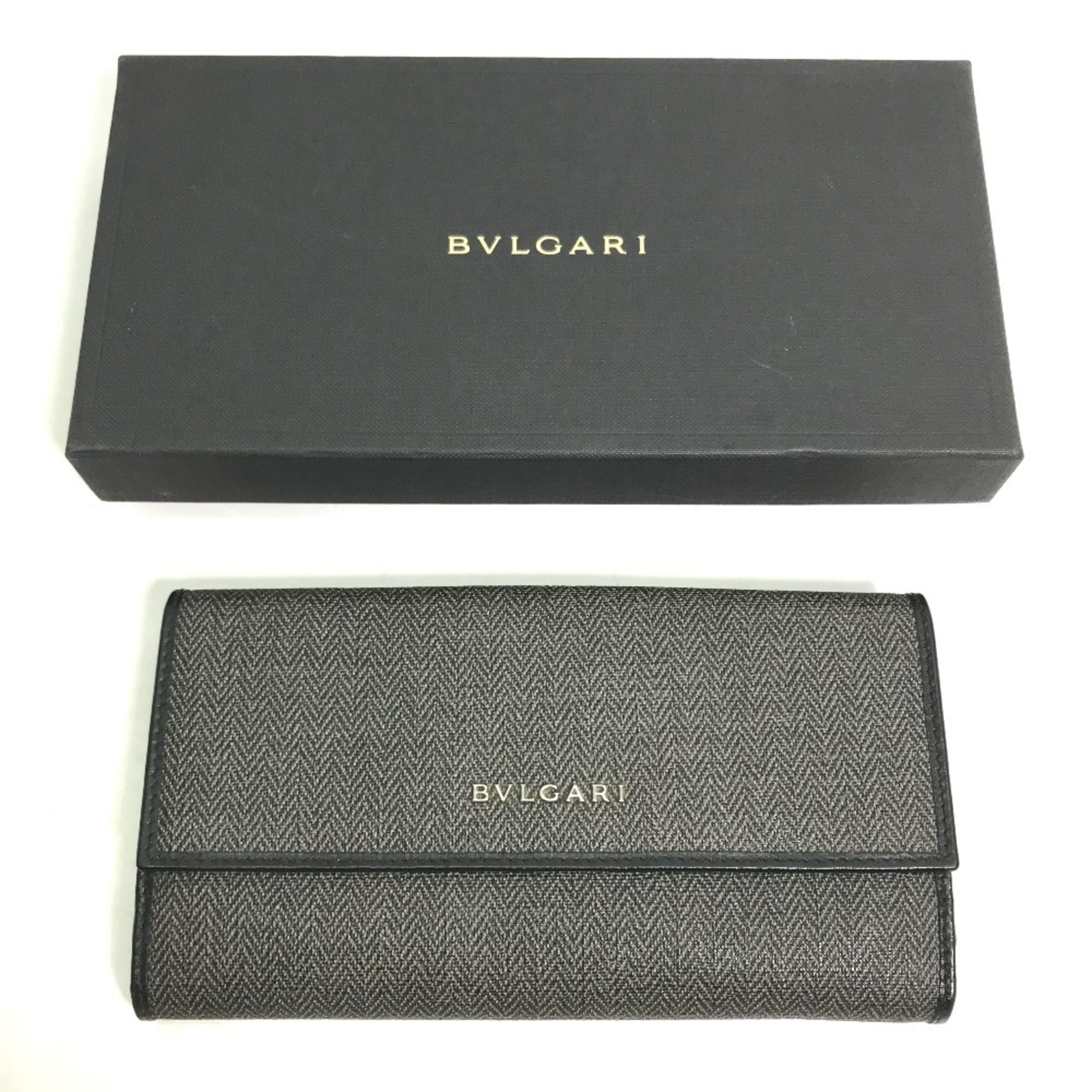 Bvlgari Gray Pvc Leather Long Wallet (Bi-Fold) (Pre-Owned)