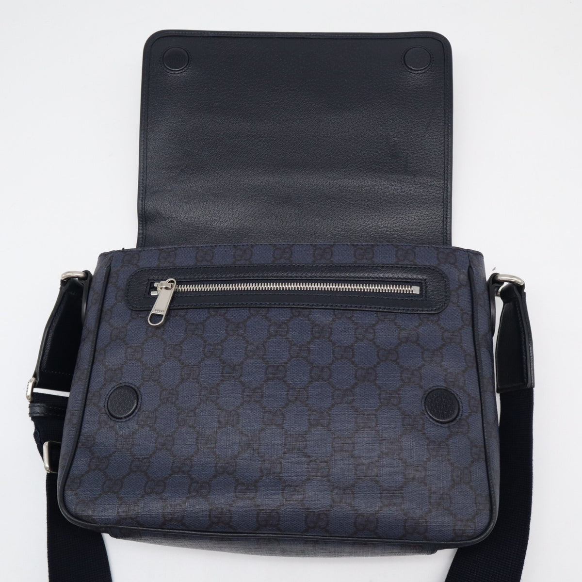 Gucci Ophidia Navy Black Canvas Leather Shoulder Bag (Pre-Owned)