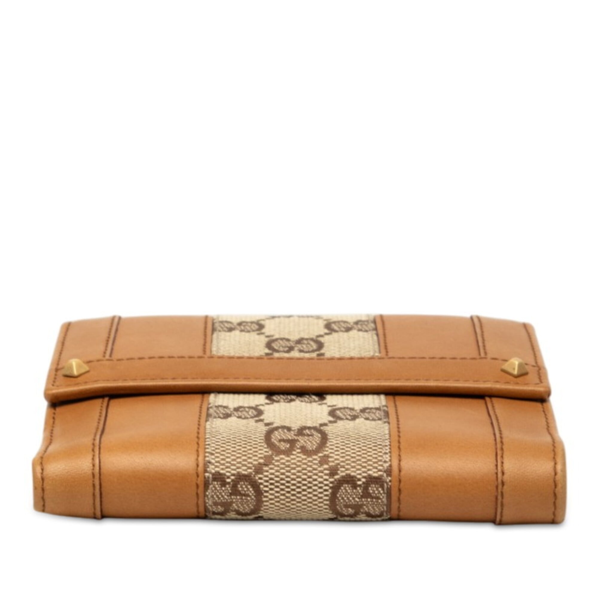Gucci Beige Brown Leather Canvas Wallet (Bi-Fold) (Pre-Owned)