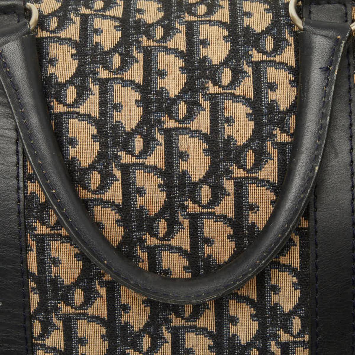 Christian Dior Beige Navy Canvas Leather Boston Bag Handbag (Pre-Owned)