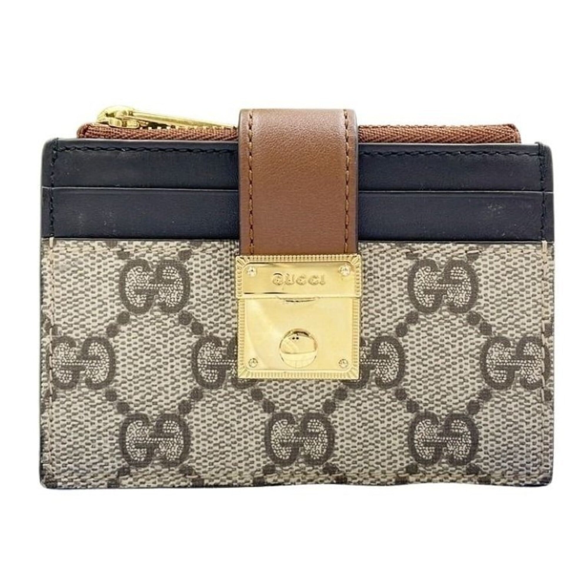 Gucci Beige Black Brown Pvc Leather Long Wallet (Bi-Fold) (Pre-Owned)