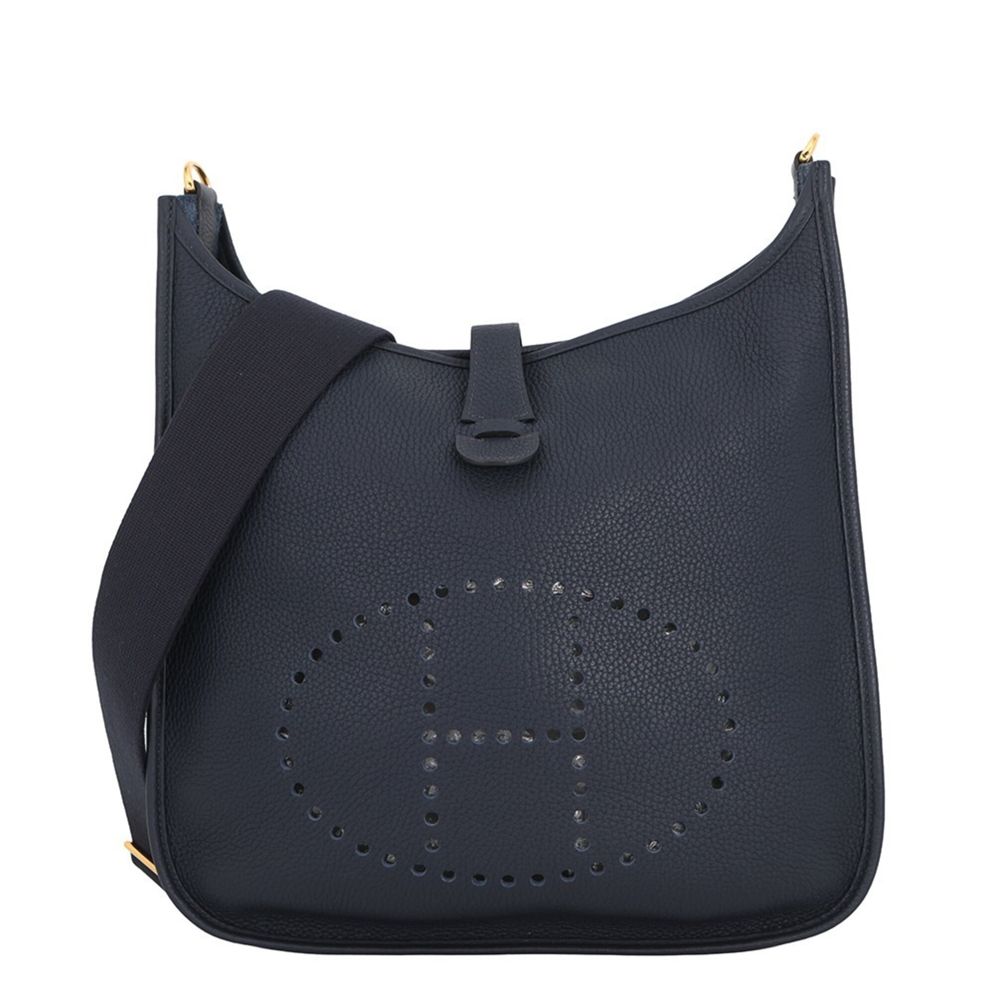 Hermes Evelyne Blue Nuit Taurillon Clemence Leather Handbag Shoulder Bag (Pre-Owned)