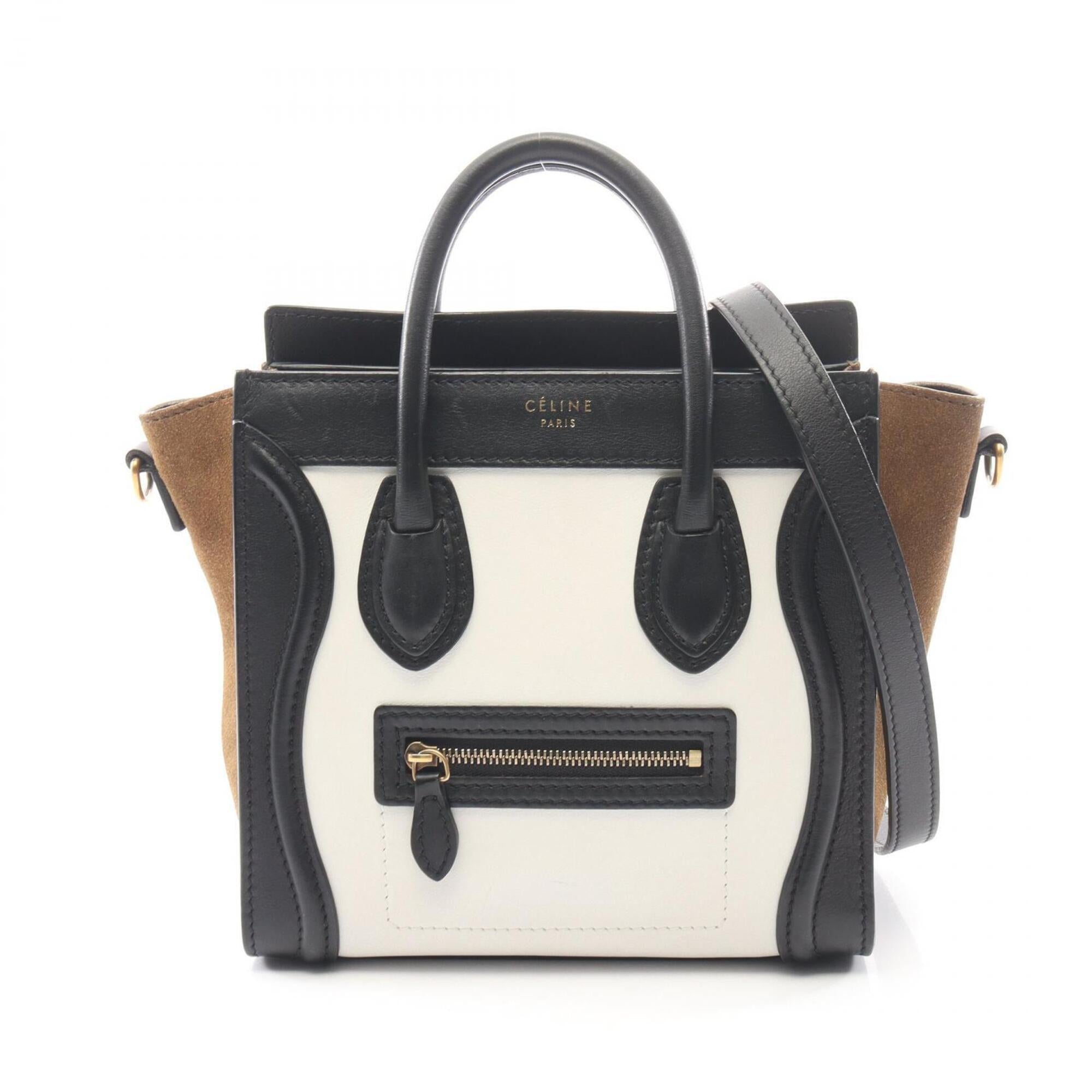 Celine Black Khaki White Leather Handbag (Pre-Owned)
