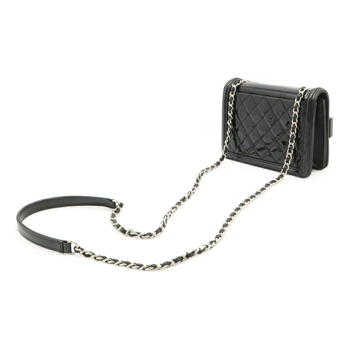 Chanel Black White Plastic Patent Leather Leather Pochette Shoulder Bag (Pre-Owned)