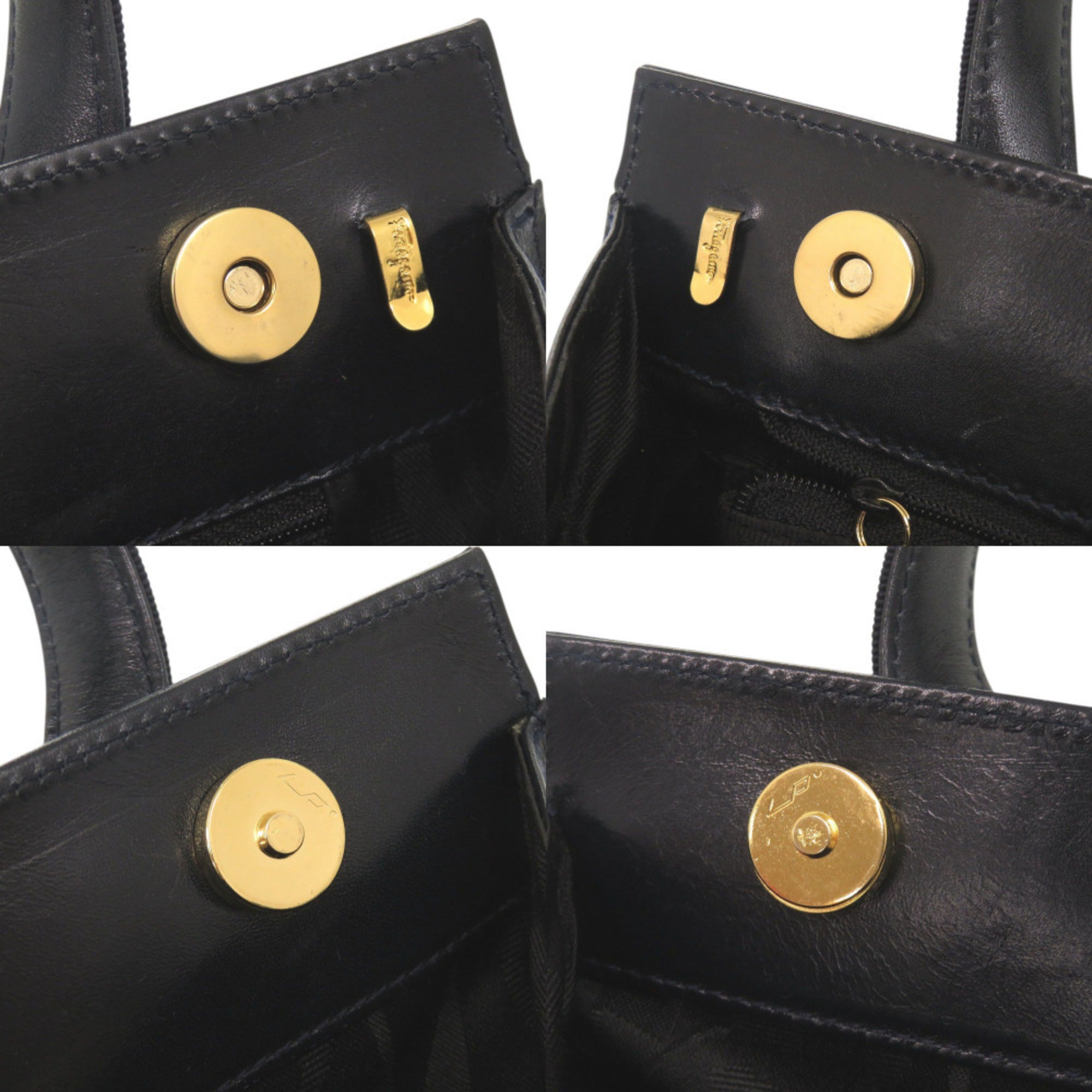 Salvatore Ferragamo Navy Leather Handbag Shoulder Bag (Pre-Owned)