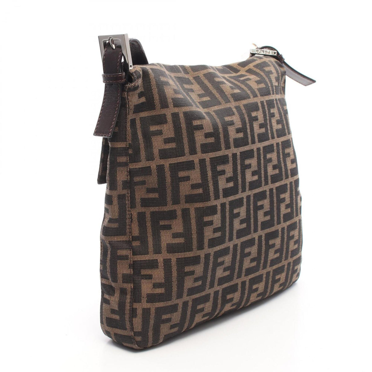Fendi Zucca Black Brown Canvas Leather Handbag Shoulder Bag (Pre-Owned)