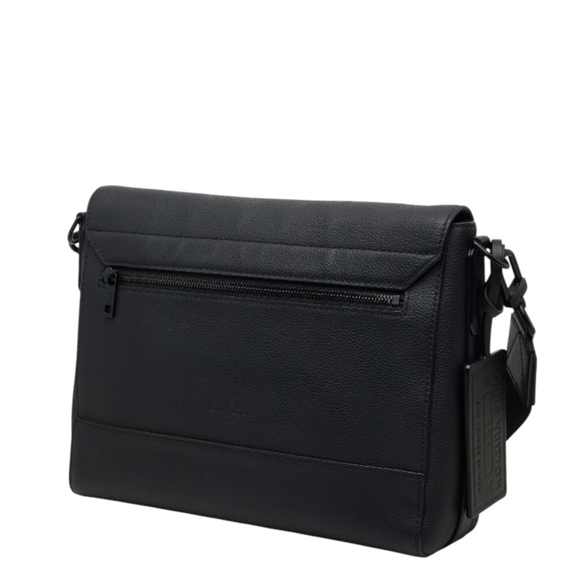 Louis Vuitton Black Leather Messenger Bag Shoulder Bag (Pre-Owned)