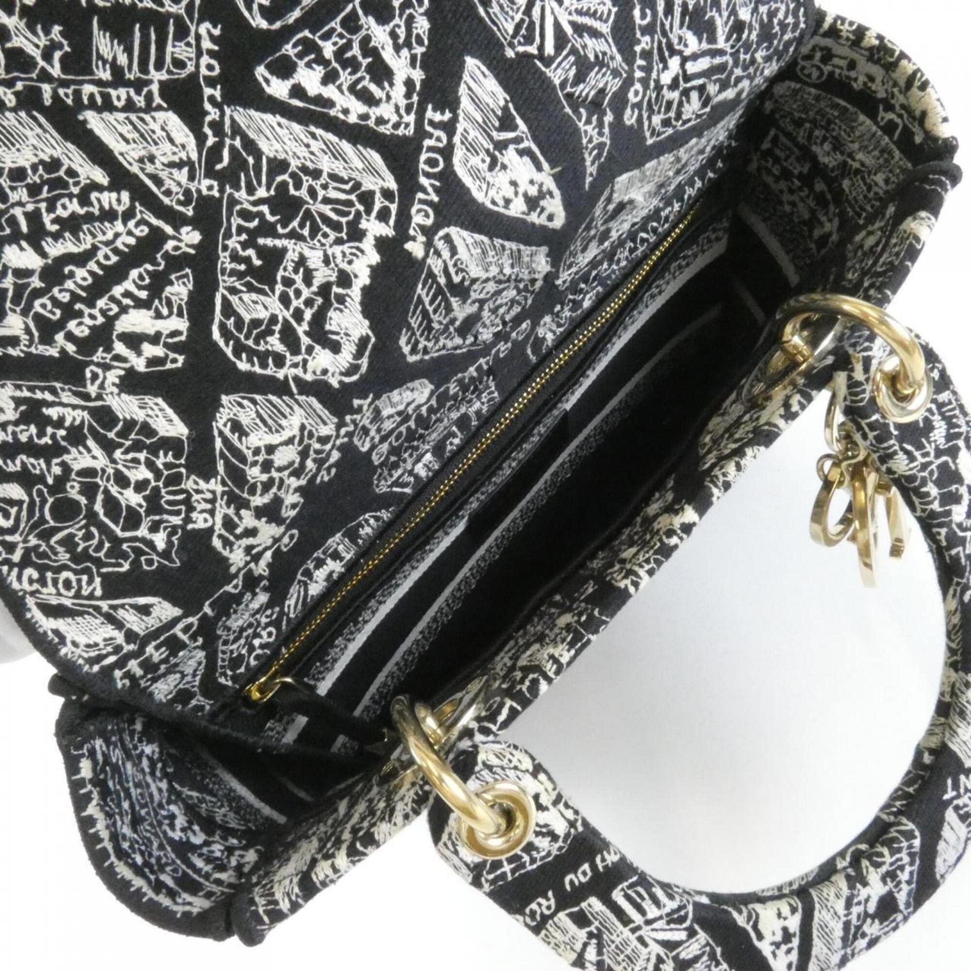 Christian Dior Black White Canvas Handbag (Pre-Owned)