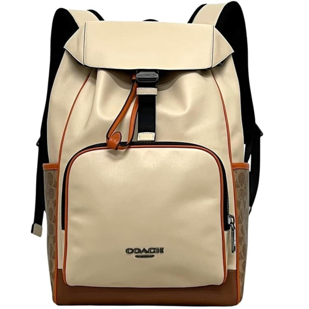 Coach Signature Beige White Leather Backpack (Pre-Owned)