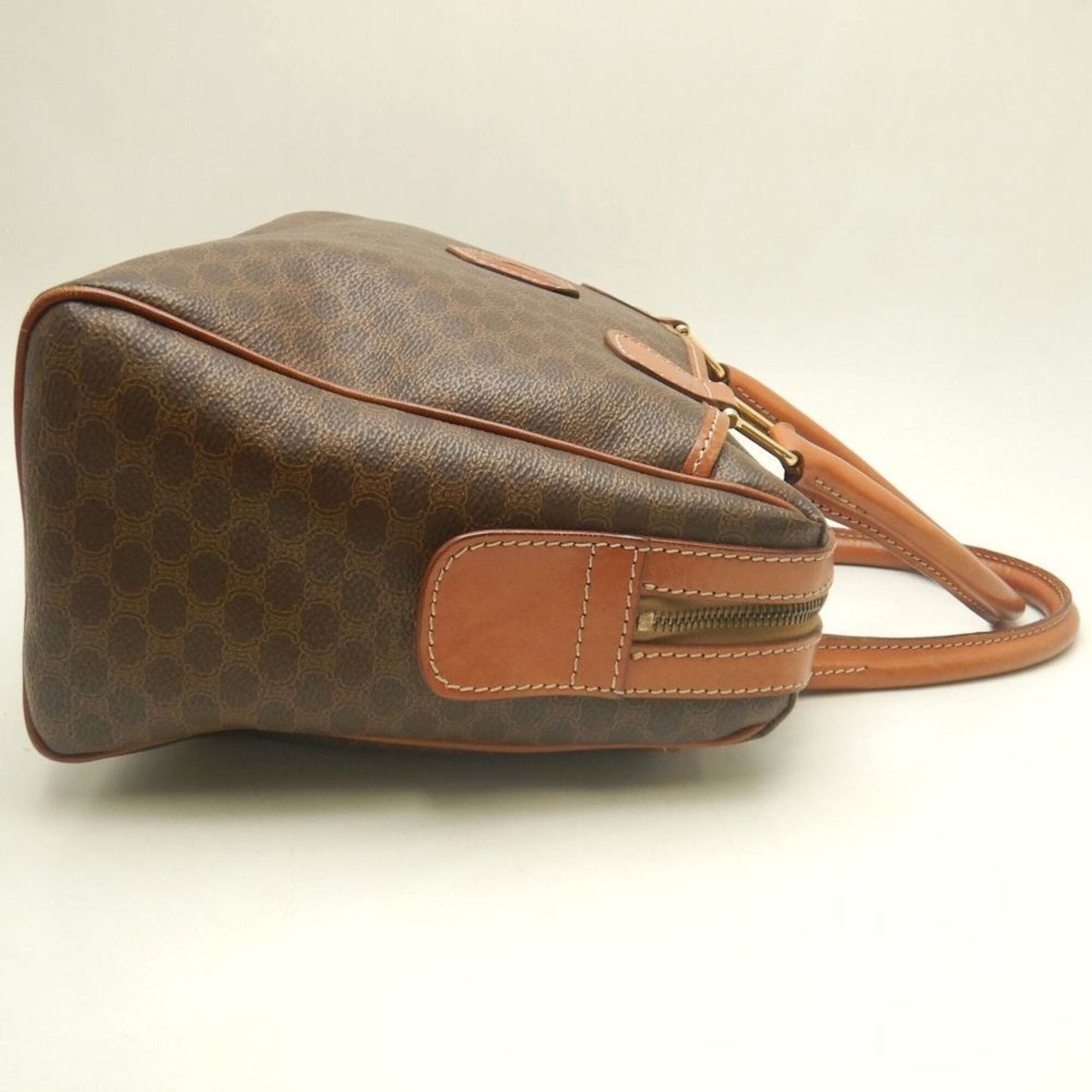 Celine Macadam Brown Coated Canvas Leather Handbag (Pre-Owned)