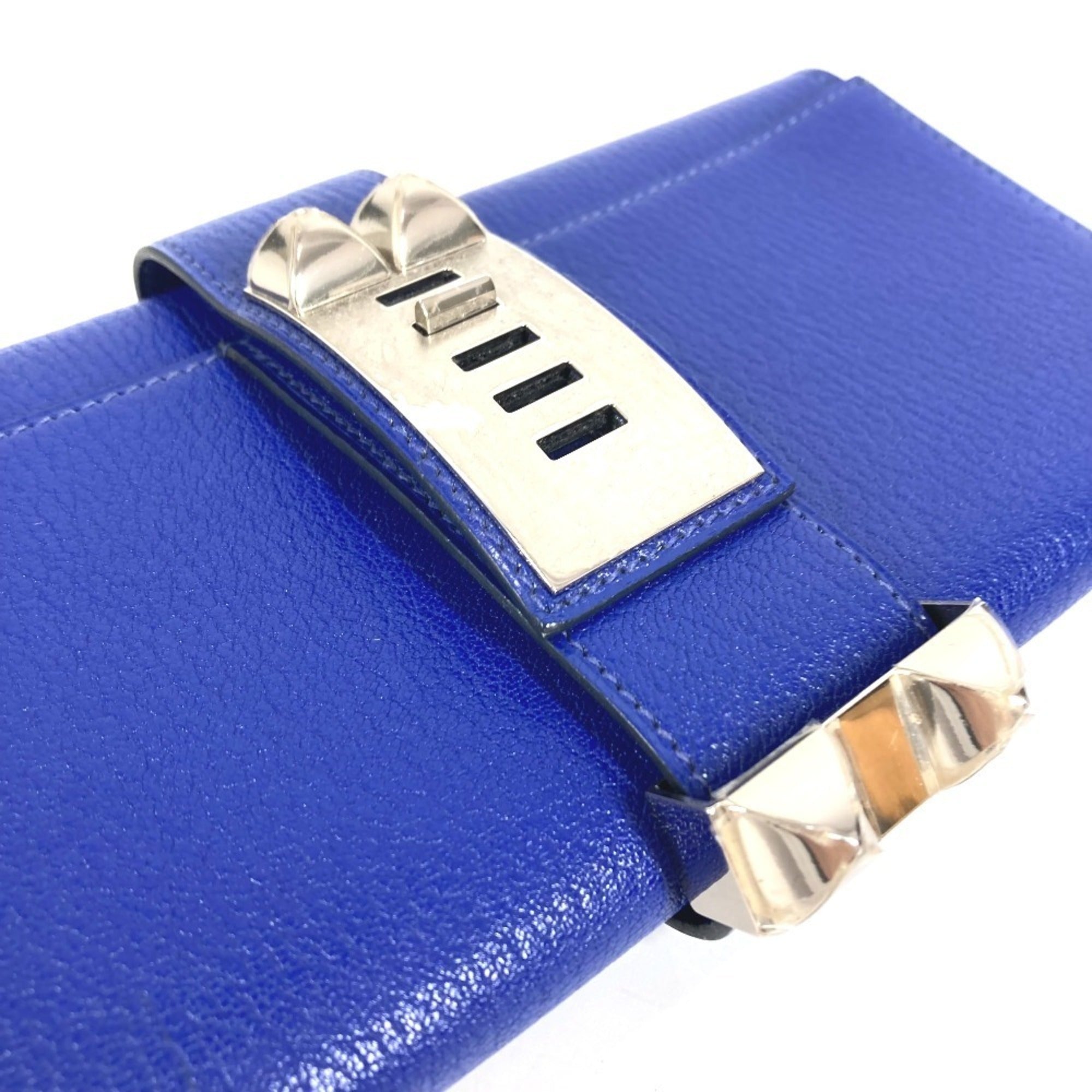 Hermes Blue Leather Clutch Bag Handbag Pouch (Pre-Owned)