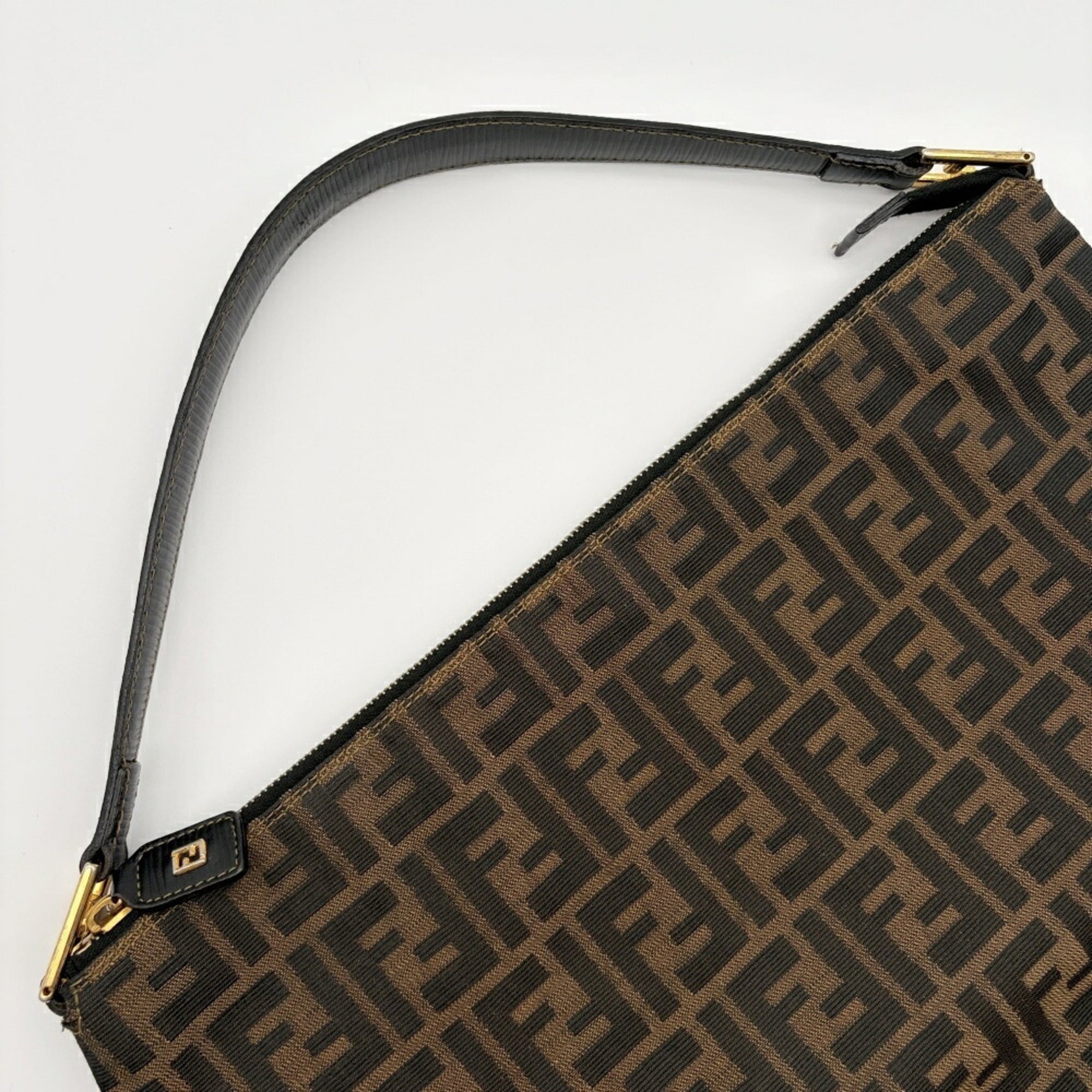 Fendi Zucca Black Brown Canvas Leather Shoulder Bag (Pre-Owned)