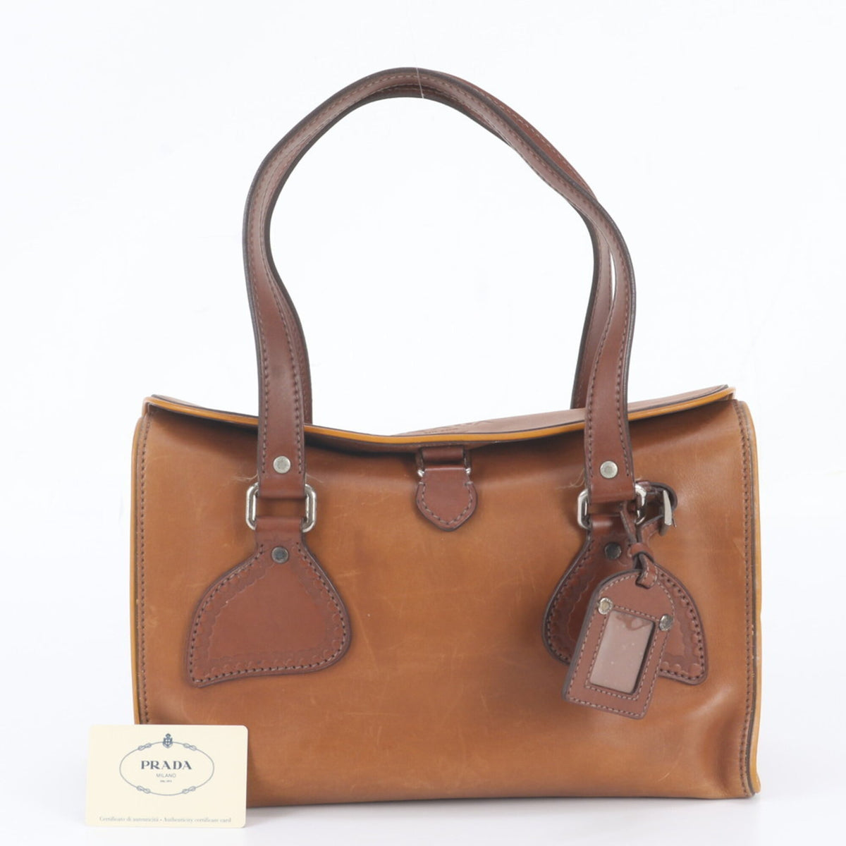 Prada Brown Leather Handbag Shoulder Bag Tote Bag (Pre-Owned)