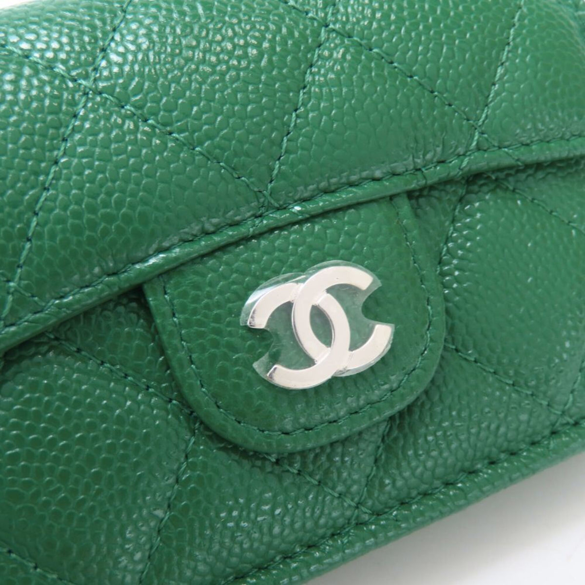 Chanel Green Grained Calfskin Wallet (Tri-Fold) (Pre-Owned)