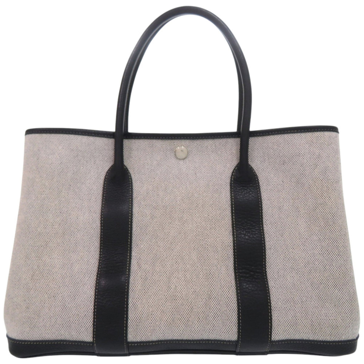 Hermes Ecru Gray Noir Toile H Negonda Leather Tote Bag (Pre-Owned)