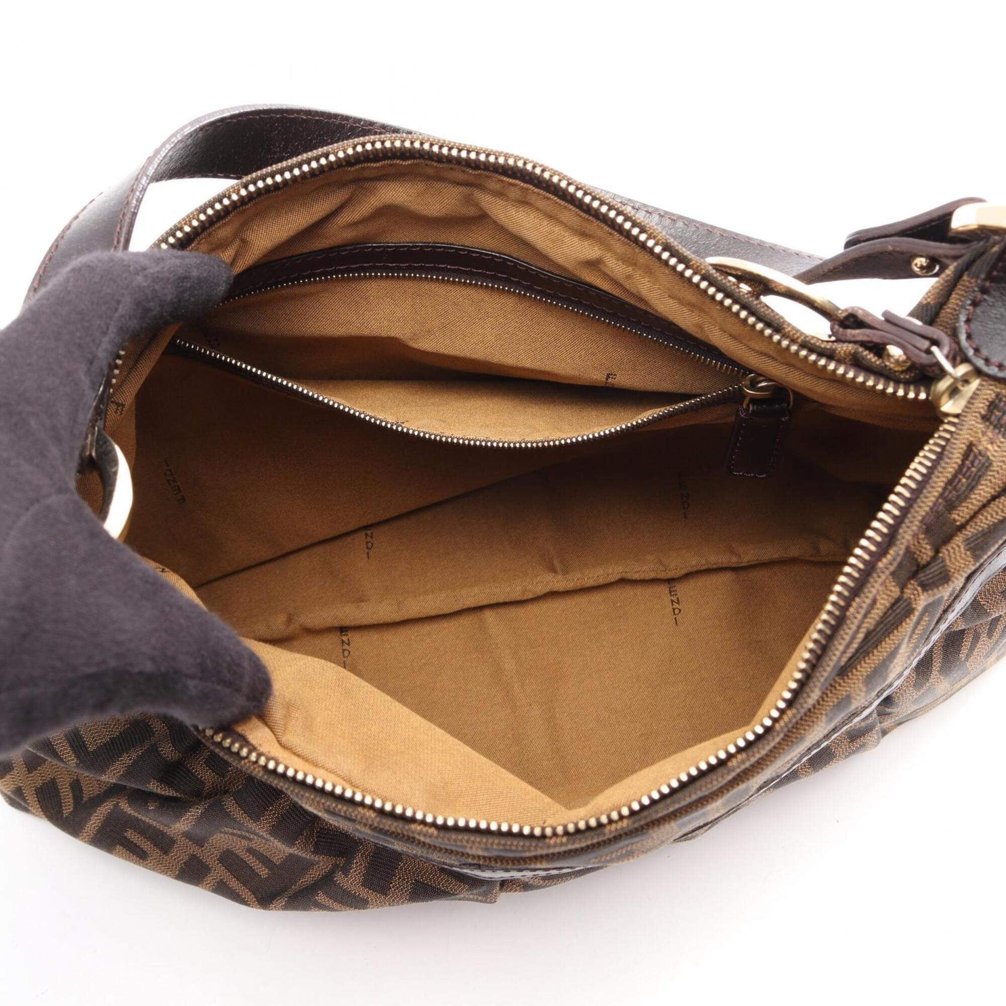Fendi Black Brown Canvas Leather Handbag Shoulder Bag (Pre-Owned)