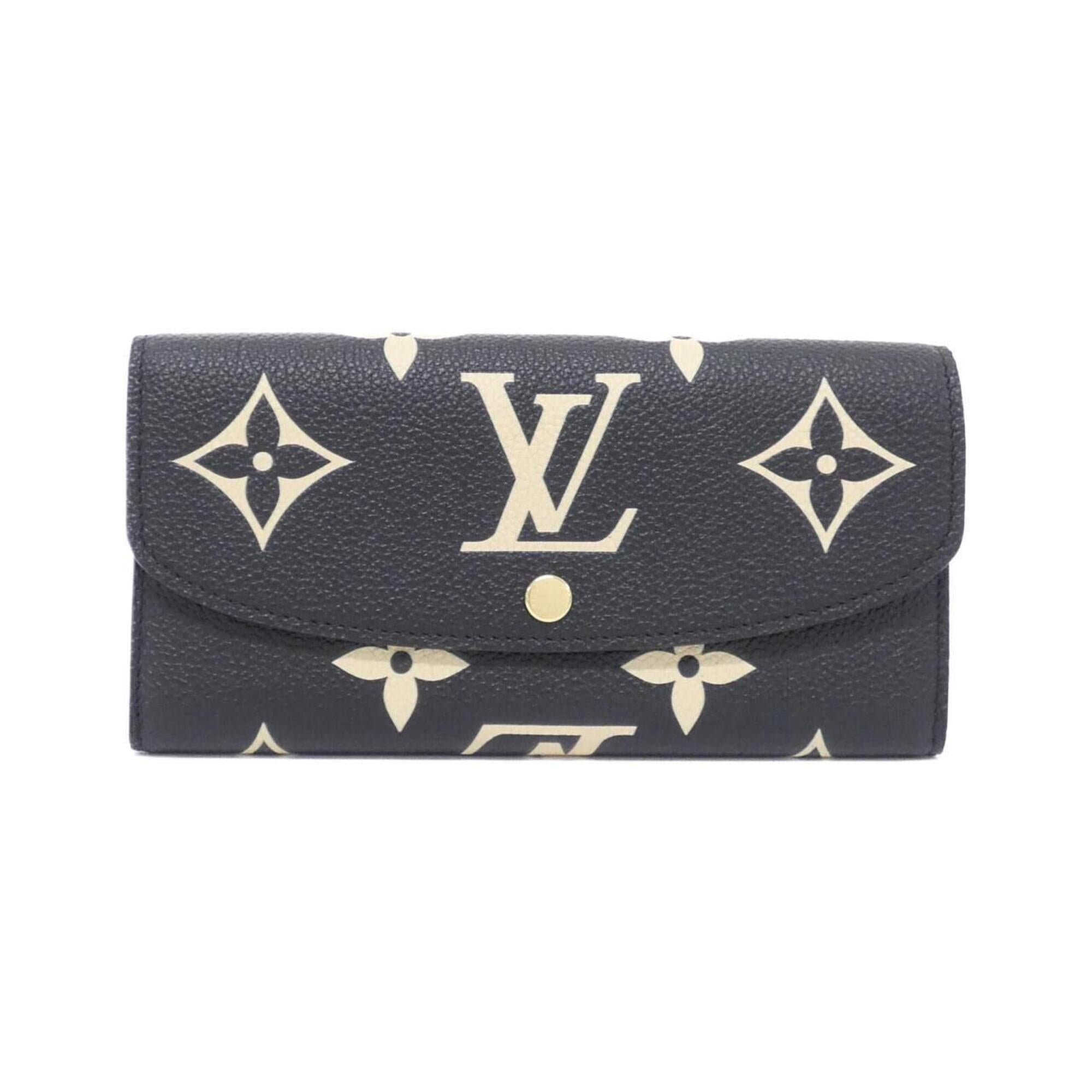 Louis Vuitton Beige Black Leather Long Wallet (Bi-Fold) (Pre-Owned)
