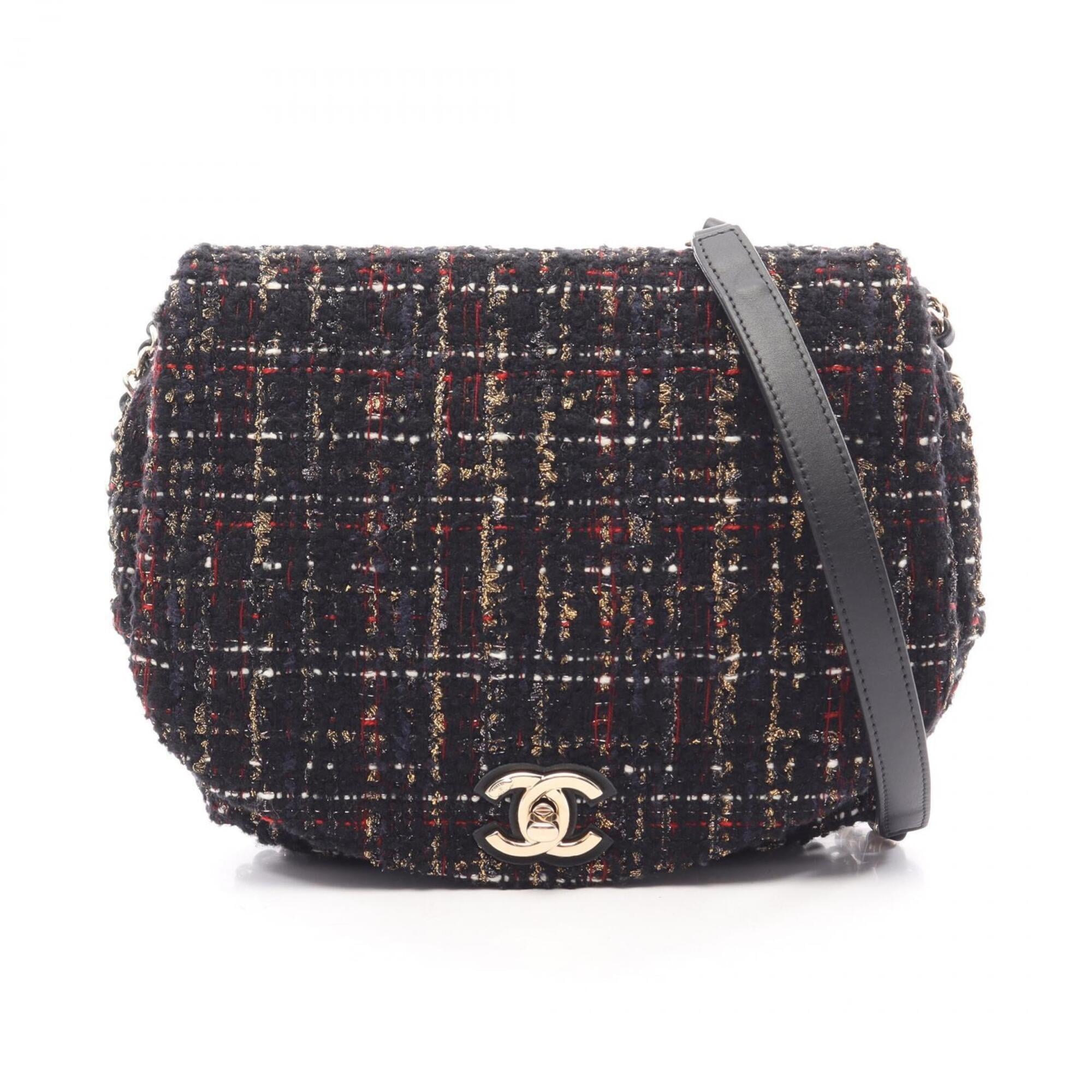 Chanel Black Multi-Color Fabric Leather Handbag Shoulder Bag (Pre-Owned)