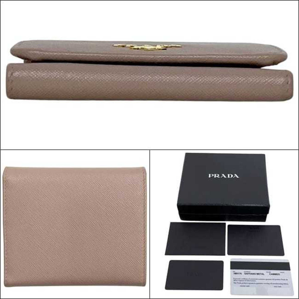 Prada Beige Saffiano Triangle Wallet (Tri-Fold) (Pre-Owned)