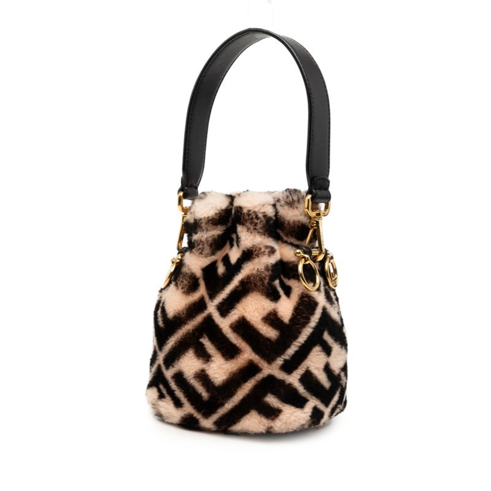 Fendi Beige Black Fur Leather Handbag (Pre-Owned)