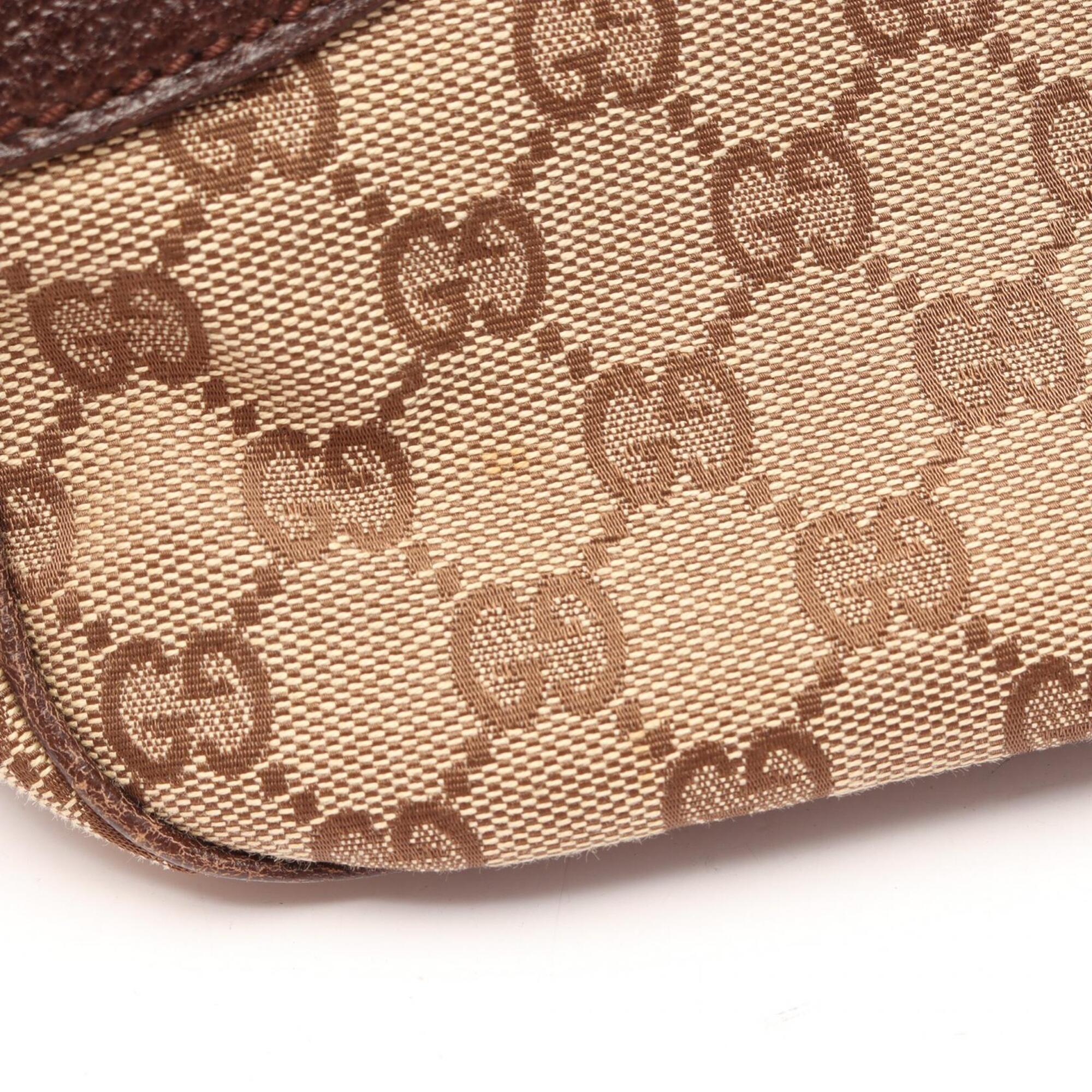 Gucci Beige Brown Canvas Leather Handbag (Pre-Owned)